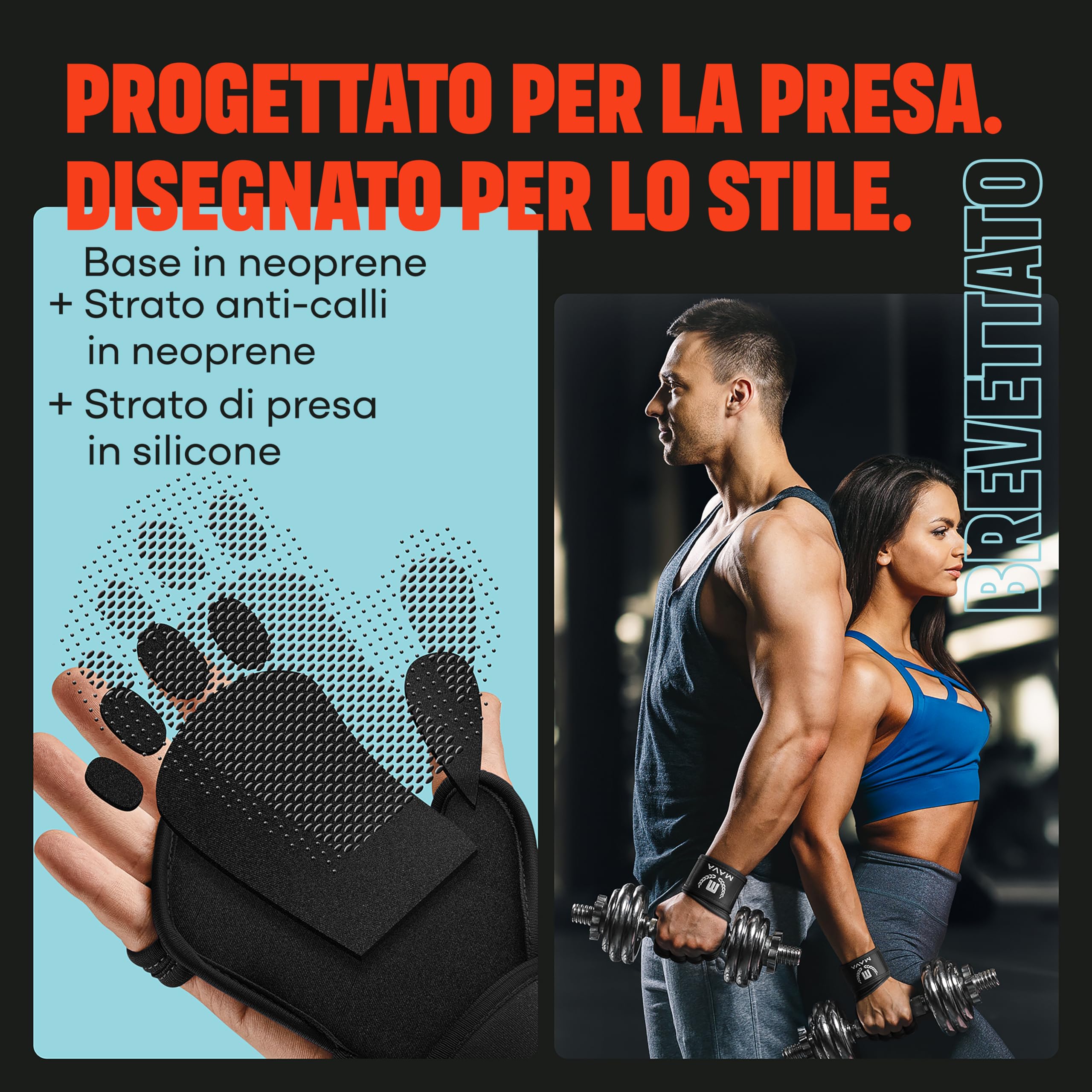 MAVA Guanti da Palestra Aperti per Uomo e Donna; Guanti Imbottiti per Sollevamento Pesi con Supporto Polso; Guanti Palestra Uomo e Donna Anti-Sudore