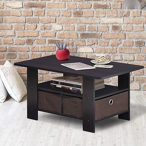 Miniatura 53 de Furinno 11158DBR/BK - Mesa de centro con almacenaje Columbia Nogal/Marrón Oscuro,Americano/Marrón Medio,Roble francés gris/negro.,Ámbar