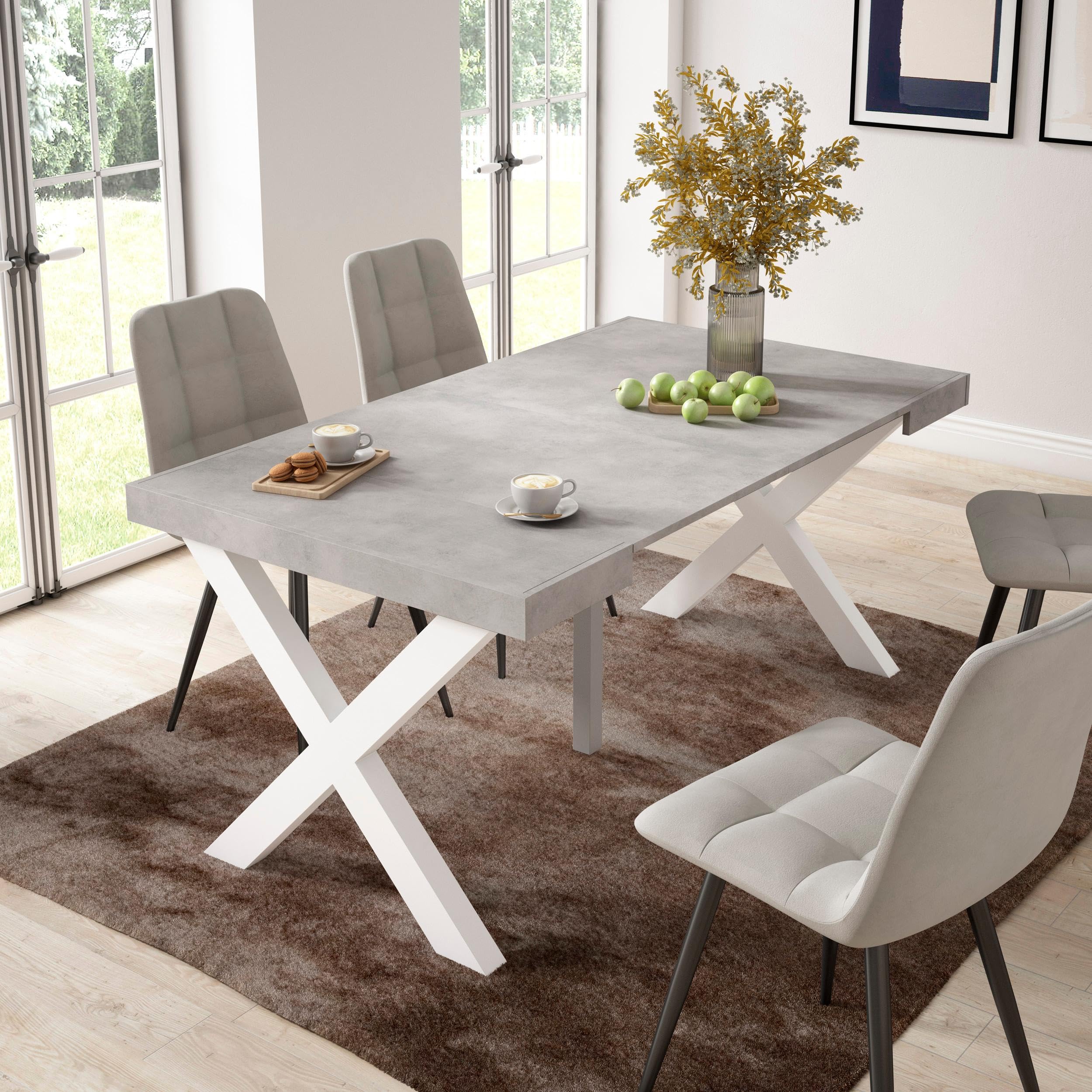 Skraut Home | Consolle allungabile | Tavolo consolle allungabile | 160 | Per 8 persone | Gambe in legno | Stile moderno | Cemento