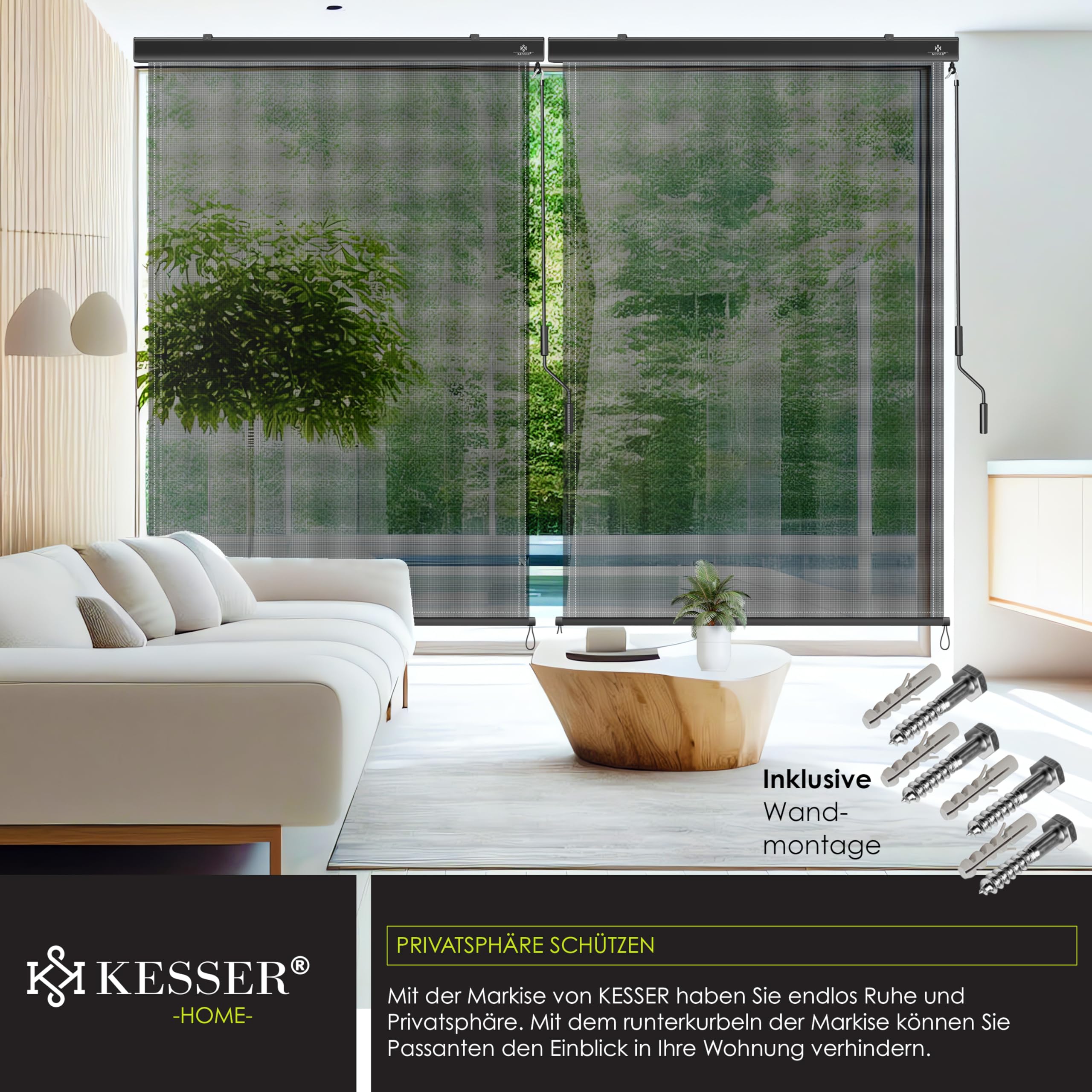 KESSER Tenda a rullo verticale 140 x 250 cm meccanismo a manovella protezione solare privacy balcone terrazza kit montaggio