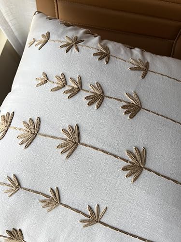 Miniatura 4 de Funda de almohada decorativa cuadrada de lino bordada a mano, para dormitorio principal, nuevo hogar, aniversario, granja, sofá, margarita, marfil,