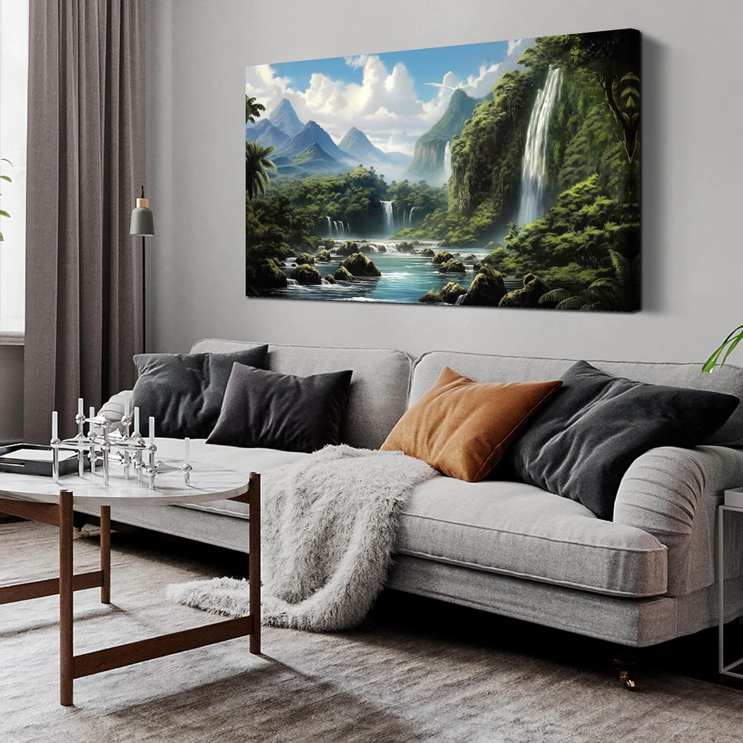 prepeyssee landscape canvas wall art green forest large wall decor for living room bedroom office decor modern artwork canvas prints 24x48 inch 24l" x 48w" green