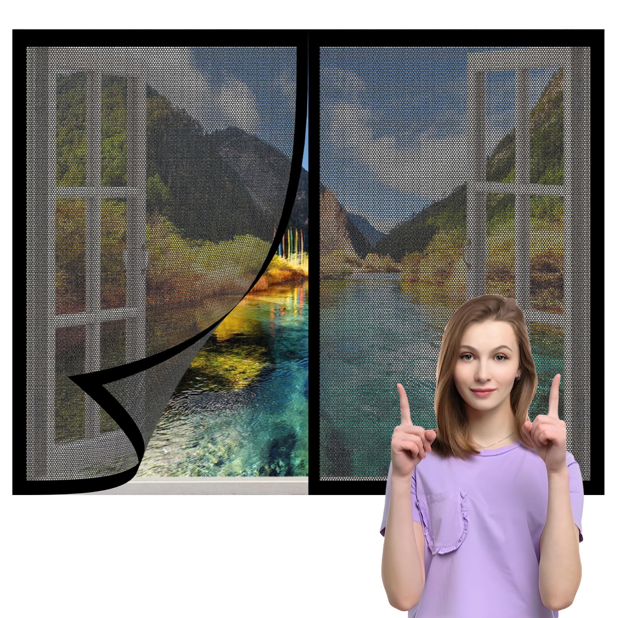 Magnetic Fly Screens Windows 130 x 70 cm Selfadhesive Tape Fly Bug Bee Protection Screen Easy Install for Window, Bedroom, Living Room, Kitchen Patio Window, Black