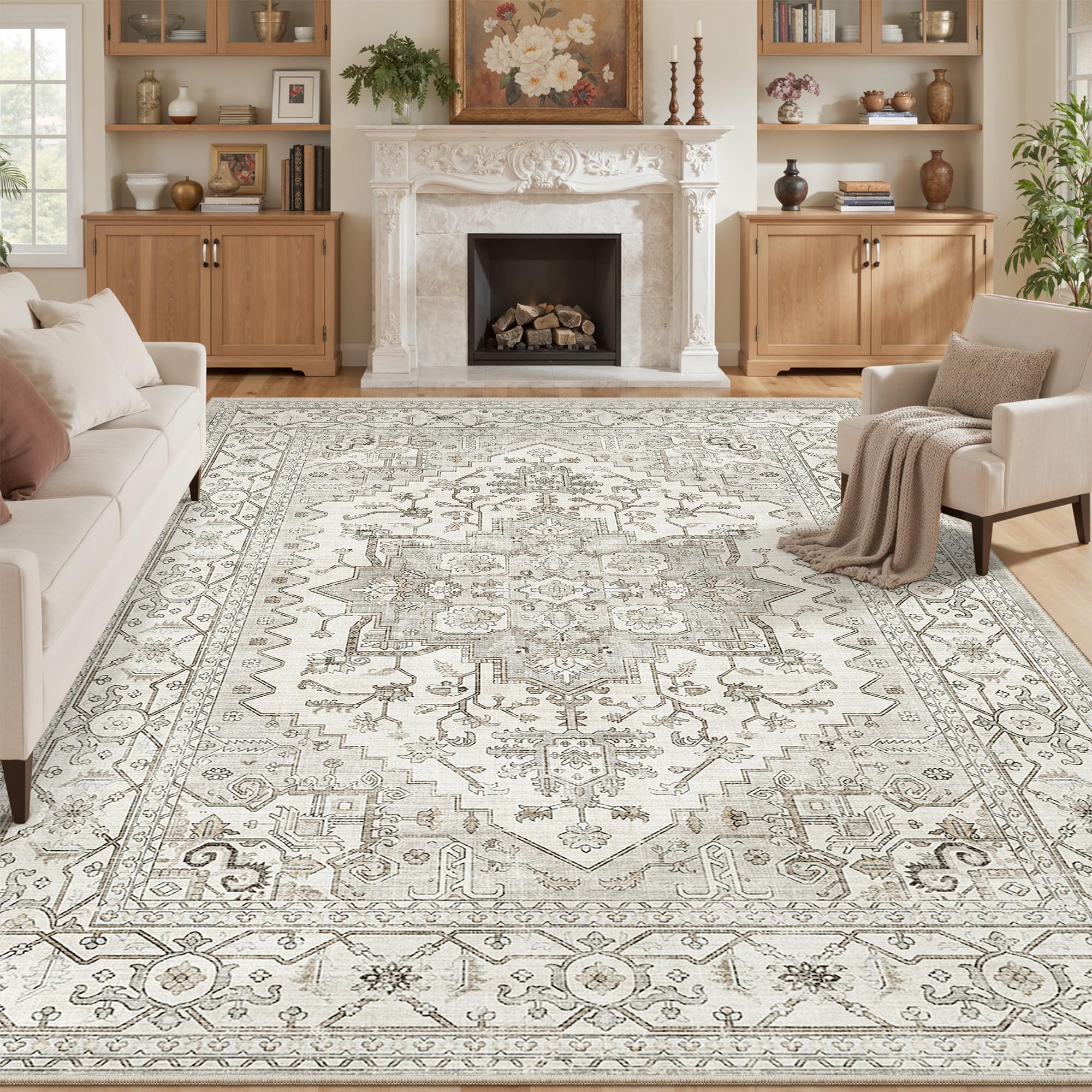 befbee Neutral Beige Washable Area Rug