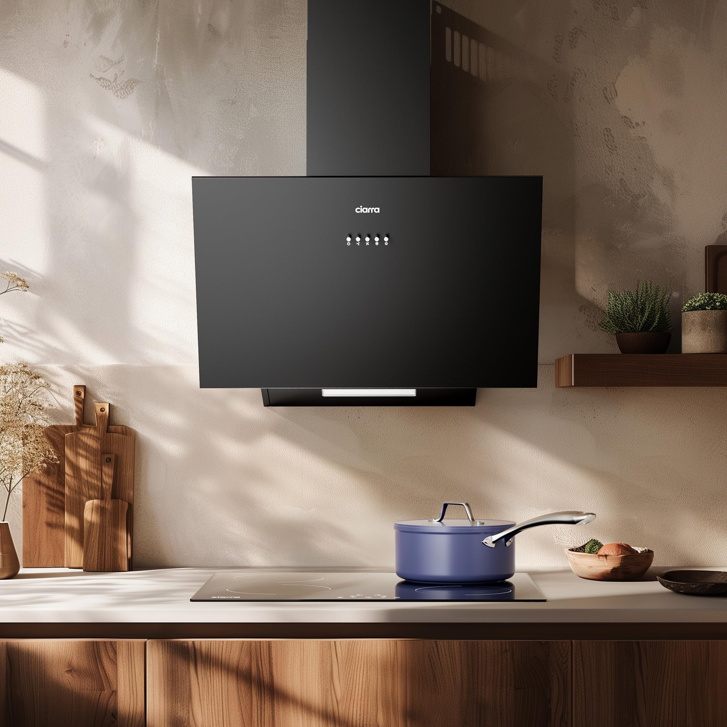 CIARRA CBCB6762A Cappa Aspirante Inclinata 60 cm Classe A+++ - 650 m³/h - Cappa da Cucina 3 Velocità con Filtri Carbone Inclusi - Ricircolo o Scarico - Nero