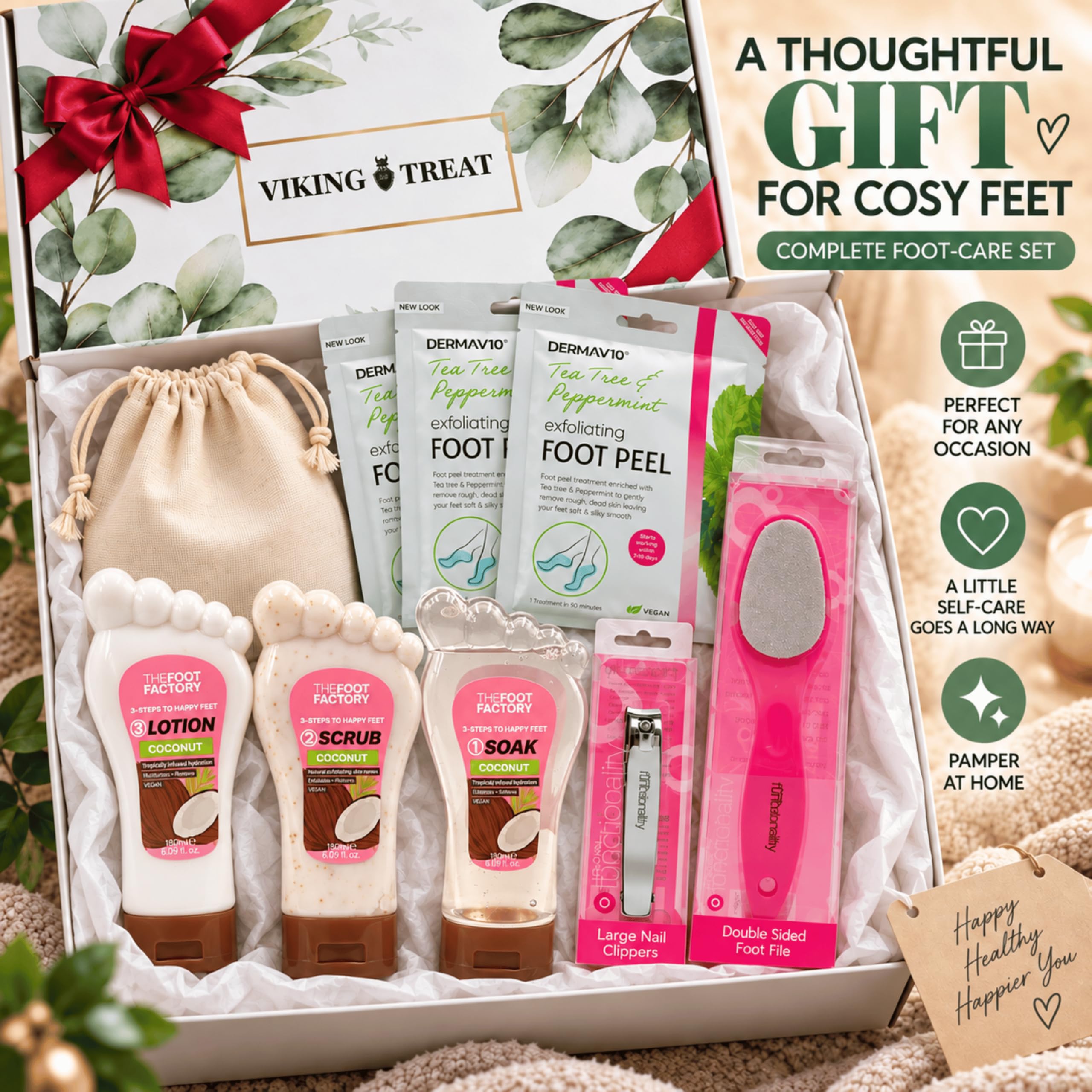 Fußpflegeset - Peeling Fußmaske, Füße Peel Maske & Spa Behandlung für trockene, rissige Fersen (Einheitsgröße, Kokos)