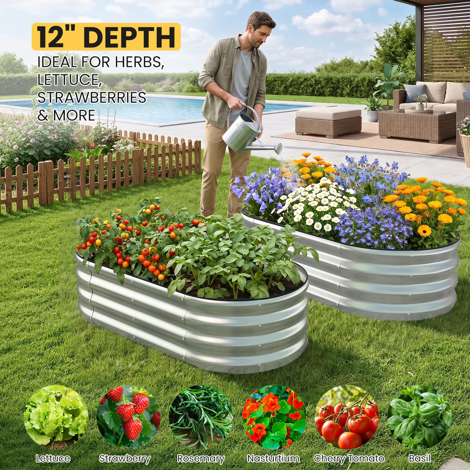 Galvanized Raised Garden Bed - 4x2FT Planter Box -6