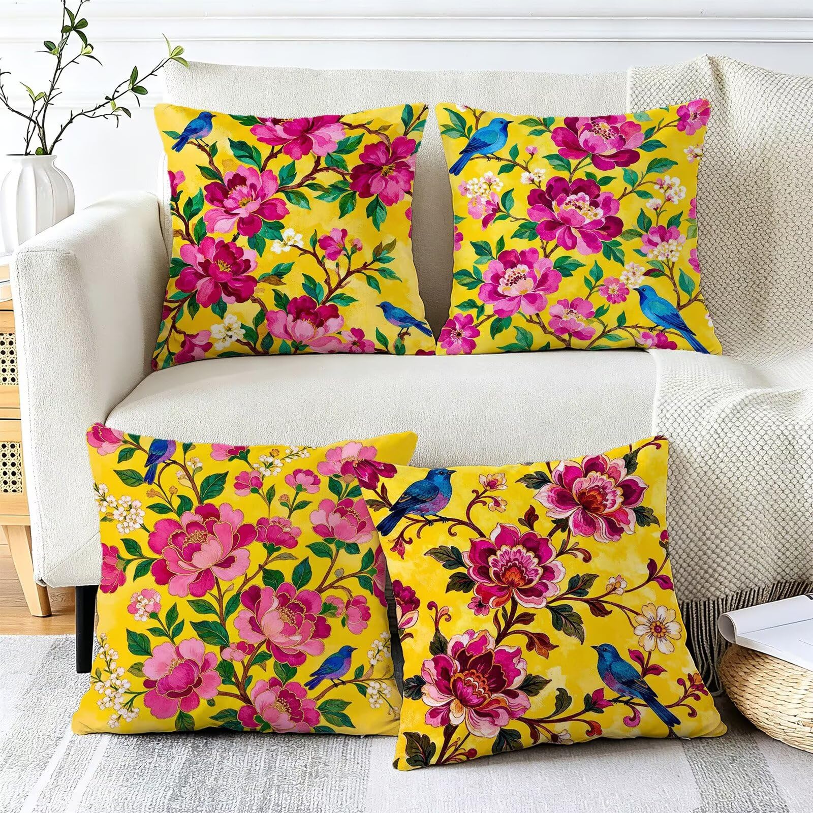 Cojines Exterior Amarillo Funda Almohada 45x45cm Juego de 4, Cod-460