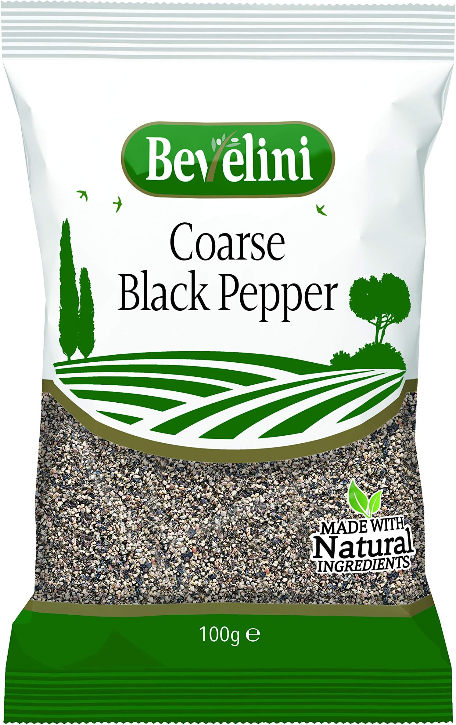 Bevelini Coarse Black Pepper 100g - Crushed Black Peppercorns for Cooking, Marinades, Curries & Seasoning - Aromatic Coarse Grind - 100% Pure, Natural, Vegan-Friendly Spice