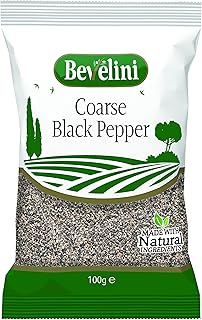 Bevelini Coarse Black Pepper 100g - Crushed Black Peppercorns for Cooking, Marinades, Curries & Seasoning - Aromatic Coarse Grind - 100% Pure, Natural, Vegan-Friendly Spice