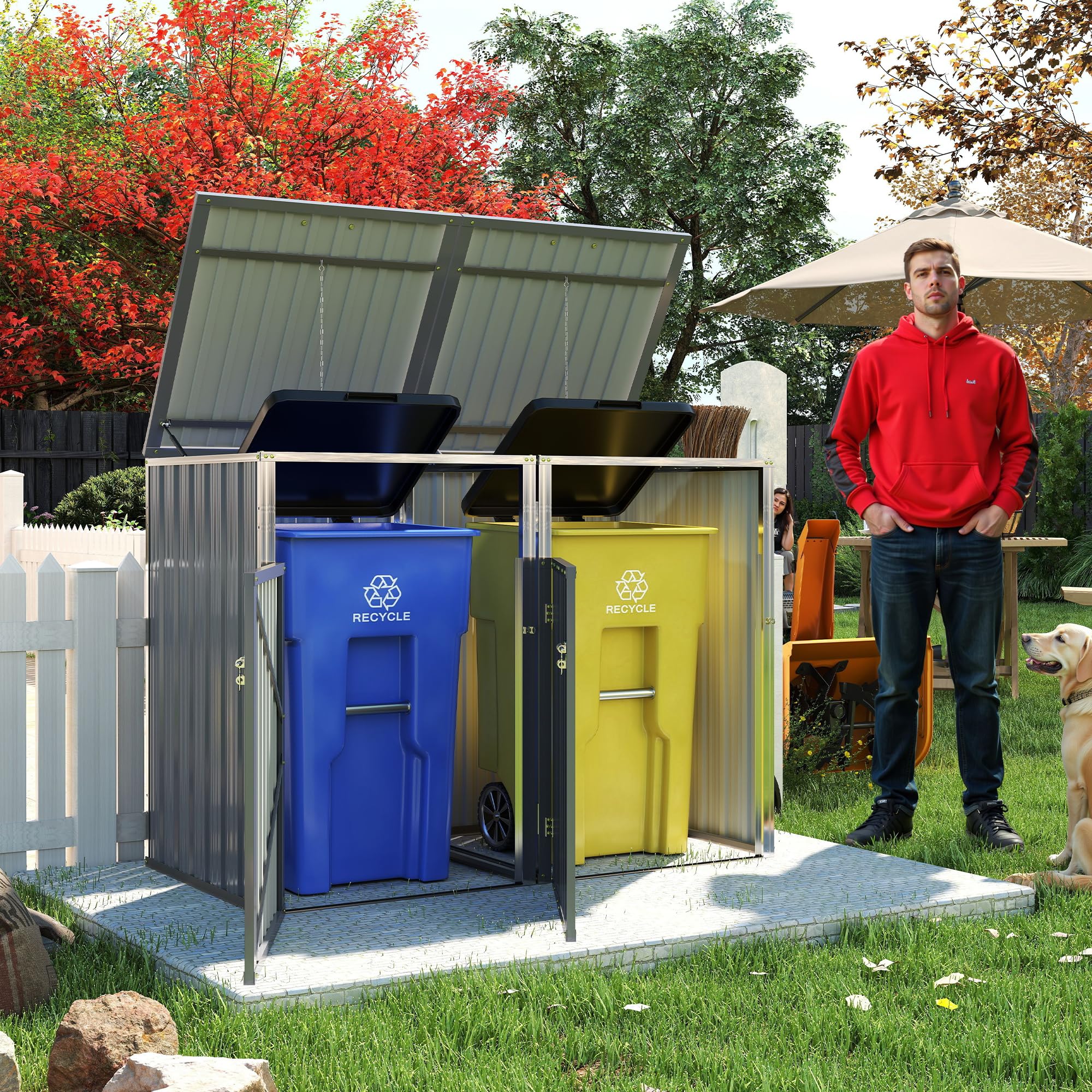Amazon.com : YOPTO Outdoor Storage Shed Metal Trash Can Storage,54