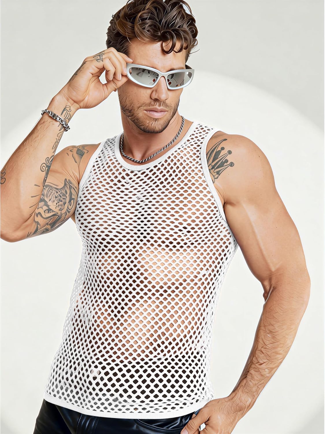 COOFANDY Men Casual Tank Tops Mesh Shirt See Through Sleeveless Shirts Muscle Fishnet Fitted Tee Clubwear Summer - Image 3