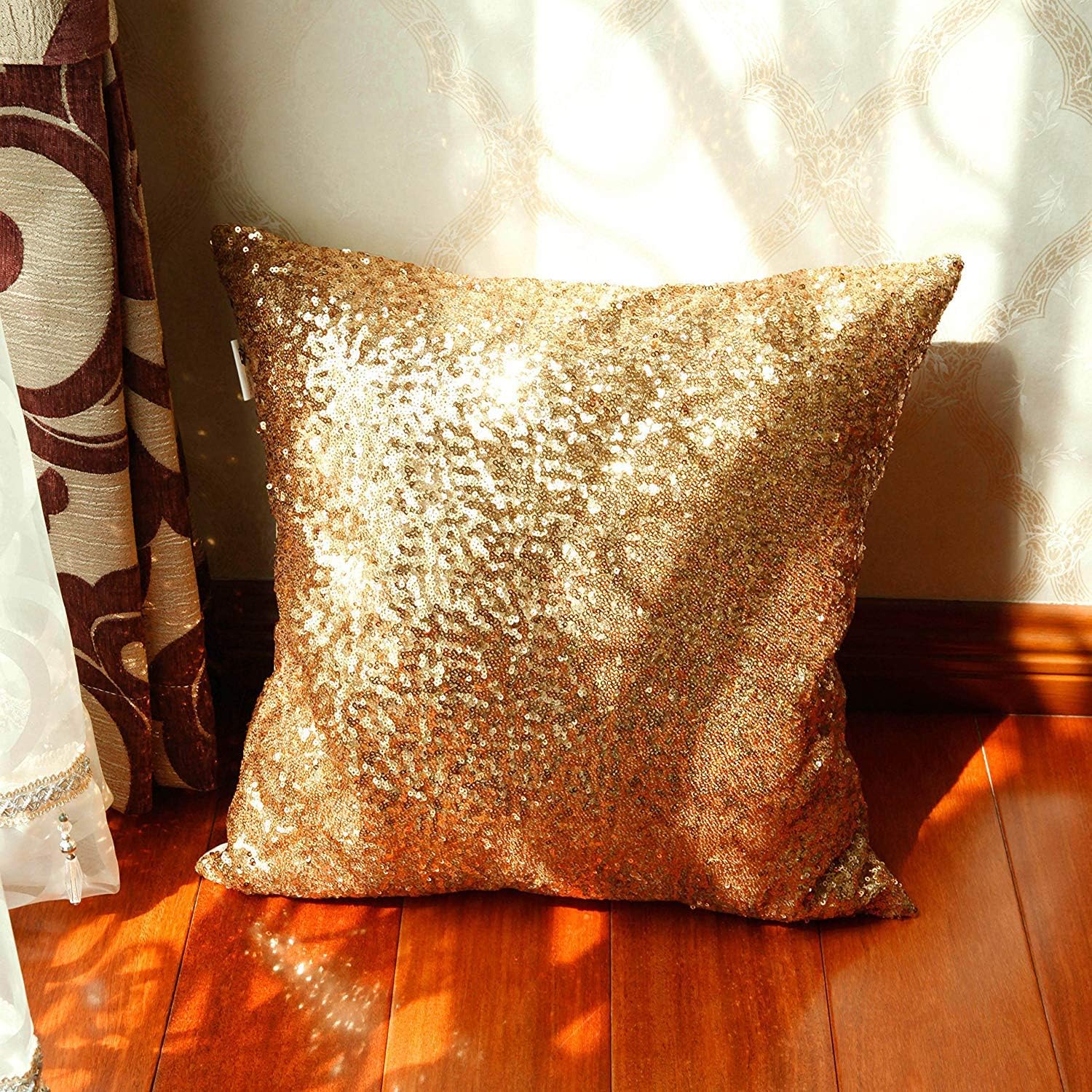 Sequin Throw Pillow Covers,Shiny Sparkling Comfy Satin Cushion Covers,Decorative Pillowcases for Party/Christmas/Thanksgiving/New Year(16" x 16") (Gold, 4)