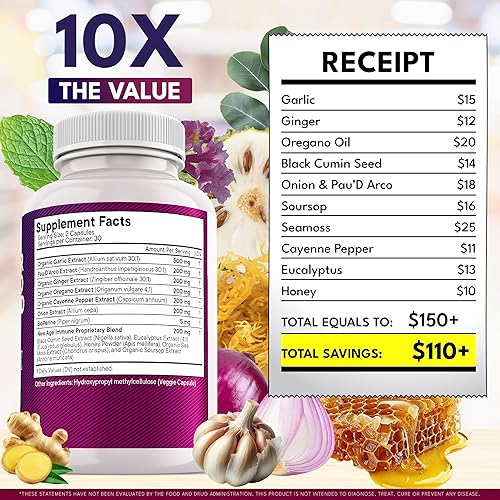 Miniatura 5 de NEW AGE Suplemento de ajo y jengibre, aceite de orégano, pimienta de cayena, guanábana, comino negro, musgo marino, pimienta negra, limpieza de