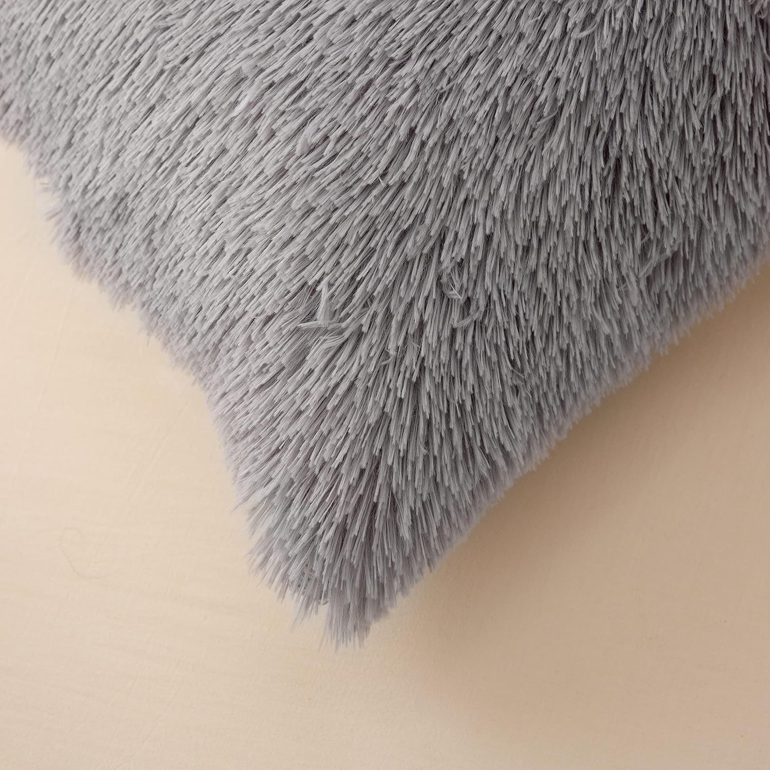 MOOWOO 2pc Faux Fur Pillowcases,Sherpa Plush Fluffy Fuzzy Pillow Cover, No Inside Filler, Zipper Closure Home Bedroom Living Room Decorative Throw Cover for Couch Sofa (Gray, 2 Pillow Cases 20"x30") - Image 6