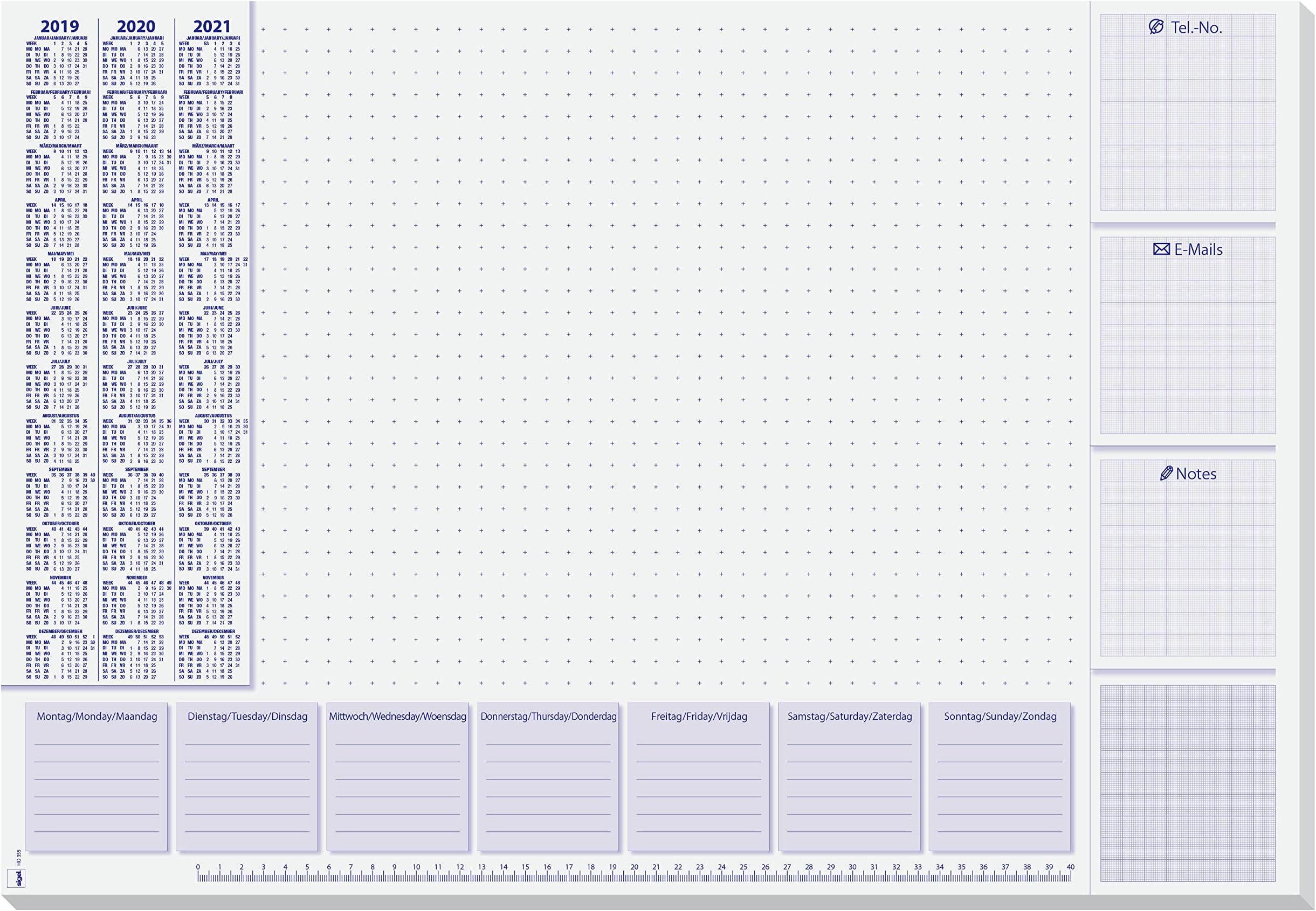 Sigel HO355 Desk pad, Lilac with 3-Year Calendar and Weekly Planner, D/GB/NL, 23.43 x 16.14 inches, 30 Sheets