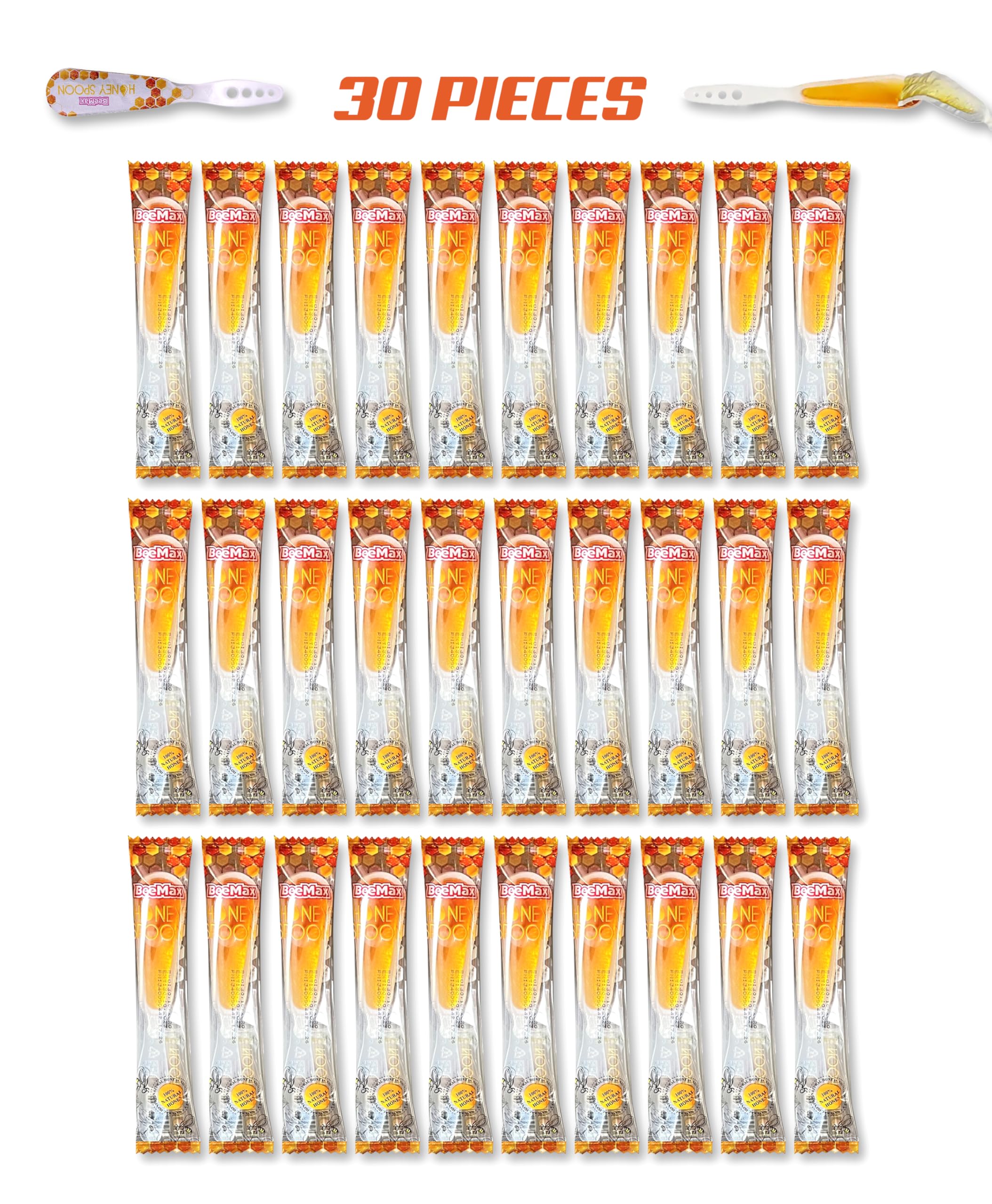 Towels Beyond BeeMax Wildflower Honey Spoon - Easy to Stir Pure Natural Crystalized Wildcrafted Honey - Healthy Sugar Alternative, Disposable and Individually Wrapped Spoons, Gluten Free (3 Pieces)