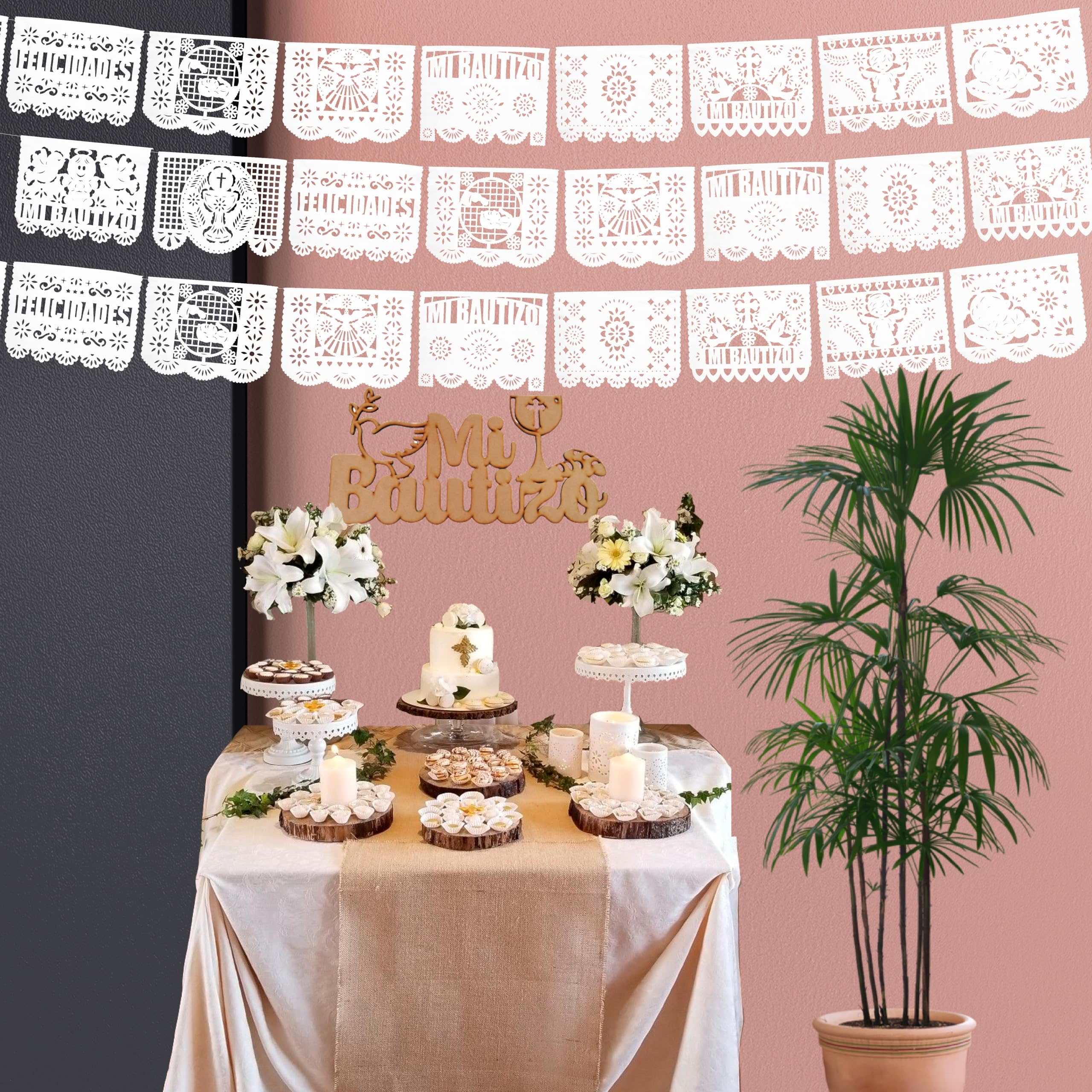 Papel picado bautizo 5 Packs of 10 Unique Paper Baptism Flag Designs - Perfect Decoration for the Baptism Theme! With Mexican Paper Cutting for