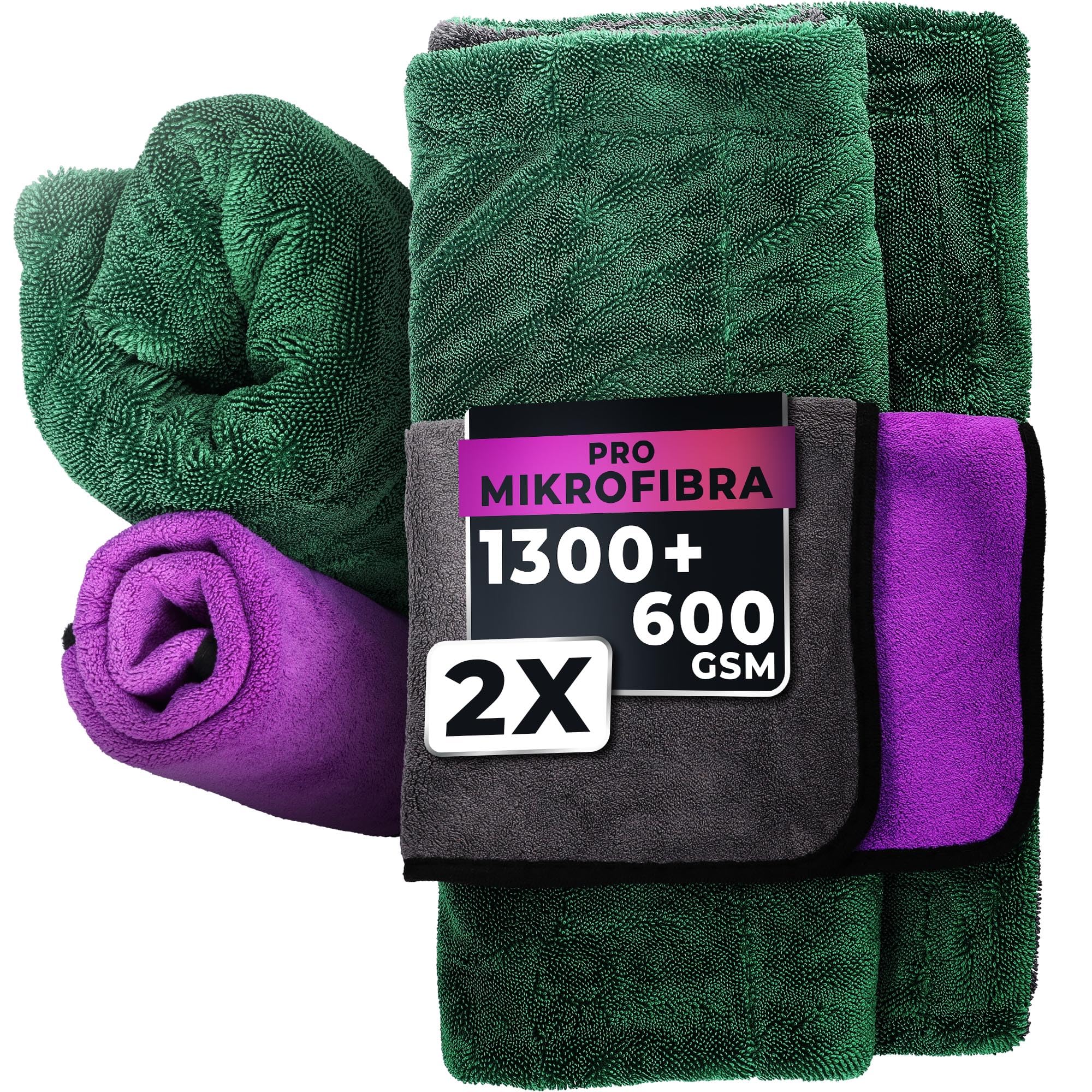 ToolSpace Zestaw Ręczników Samochodowych z Mikrofibry 60x90cm 1300gsm i 38x46cm 600gsm 2 szt. do Osuszania Auta Lakieru Szyb Detailingu Chłonne Miękkie Wielorazowe Bez Smug Premium Mikrofibra i Wosku