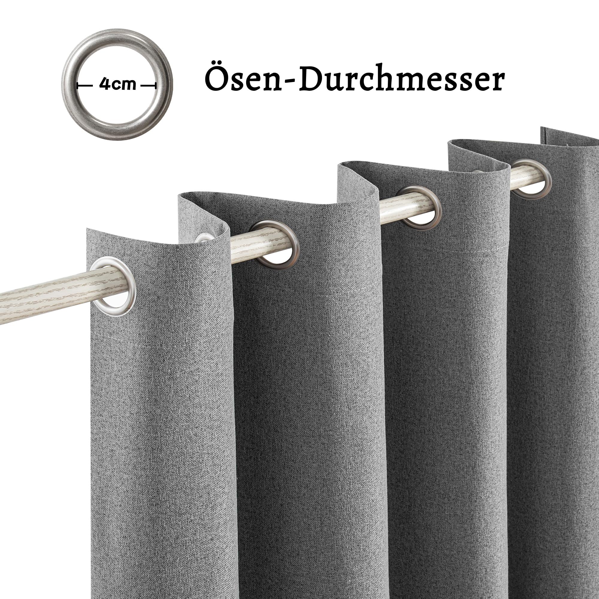 MYSKY HOME Rideau Gris Foncé Occultant Thermiques 140x175(LxH) Rideaux Lin 30% Opaque à Oeillets Anti Froid Draperies Chaleur pour Chambre Salon Maison, Decoration Curtains Lot de 2