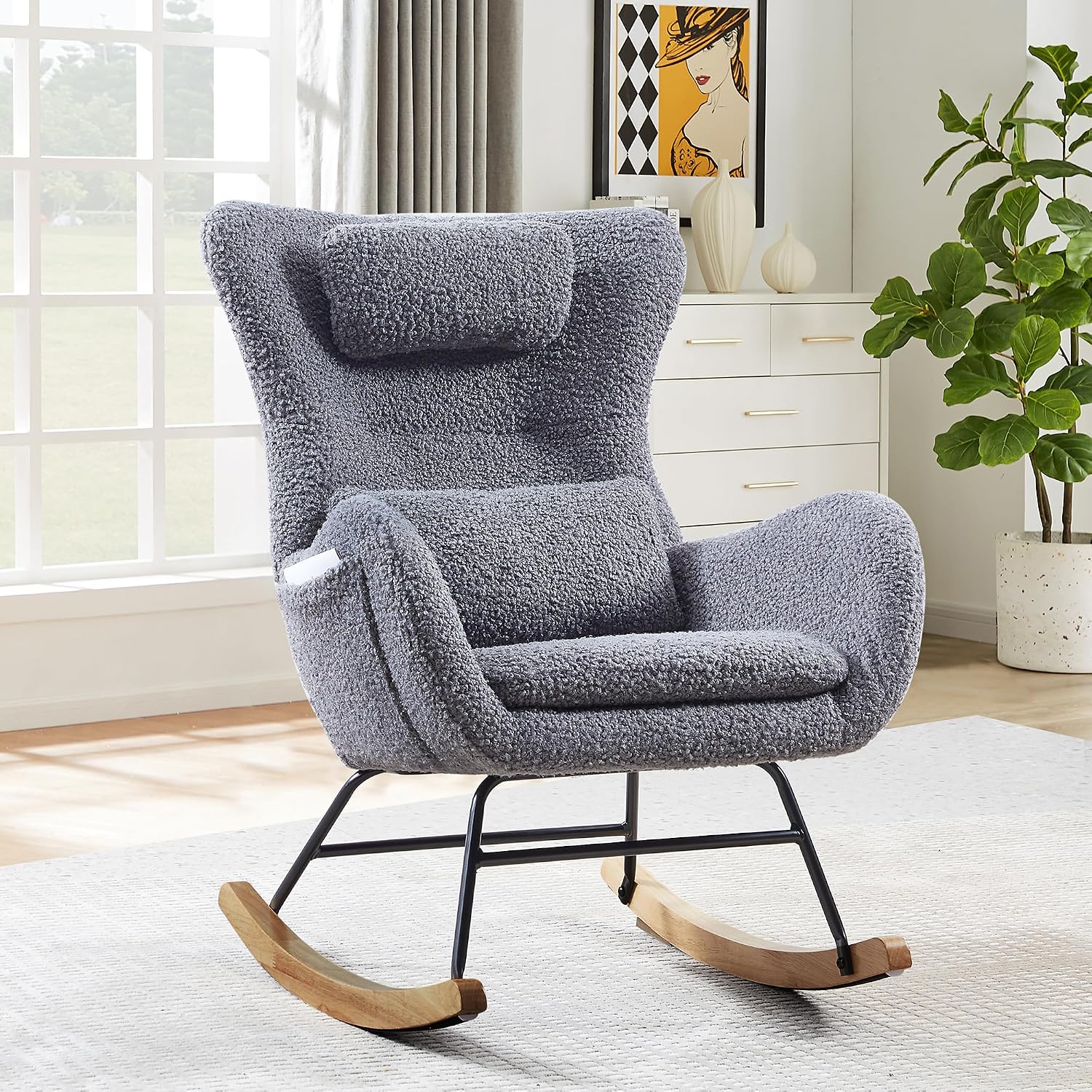 Rocking Chair Nursery, Modern Rocking Chair with High Backrest