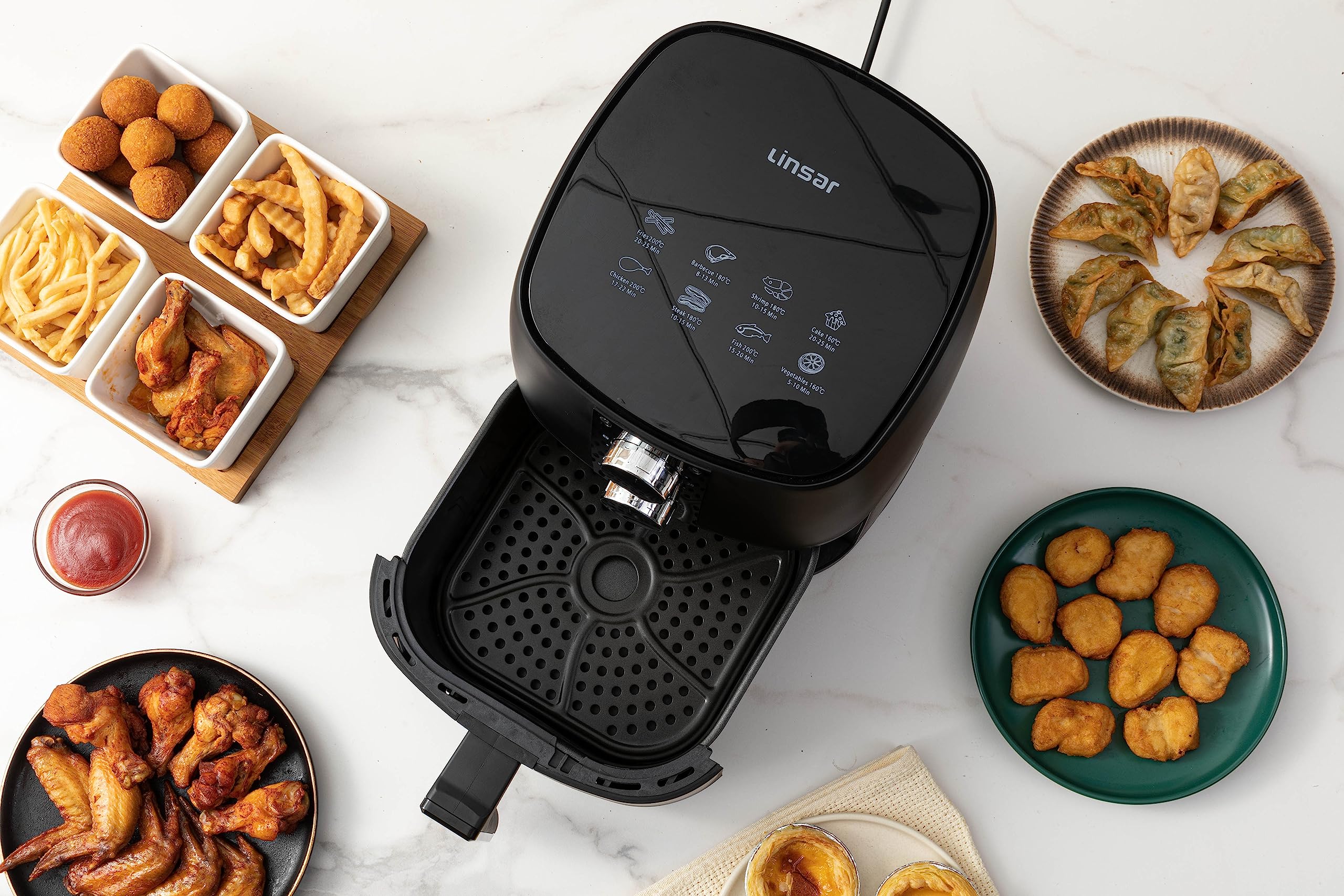 Linsar - Heißluftfritteuse 4L - Airfryer mit Timer und Warmhaltefunktion - Temperatur wählbar - Energiesparender & schneller als Backöfen - 1400 Watt (Schwarz)