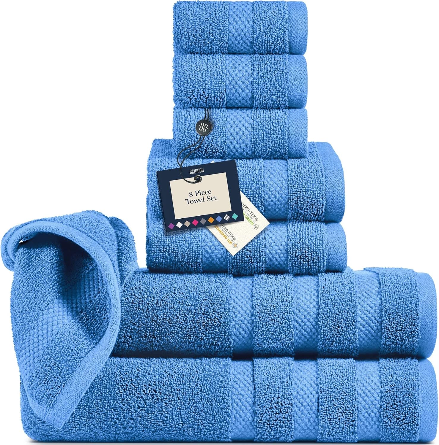 8-Piece Luxury Bath Towels Set - 100% Combed Cotton Bath Towel Sets, Heavenly-Soft & Absorbent Bathroom Towels | 2 Bath Towels | 2 Hand Towels | 4 Washcloths | Long-Staple Ring-Spun, Oeko-Tex Towels