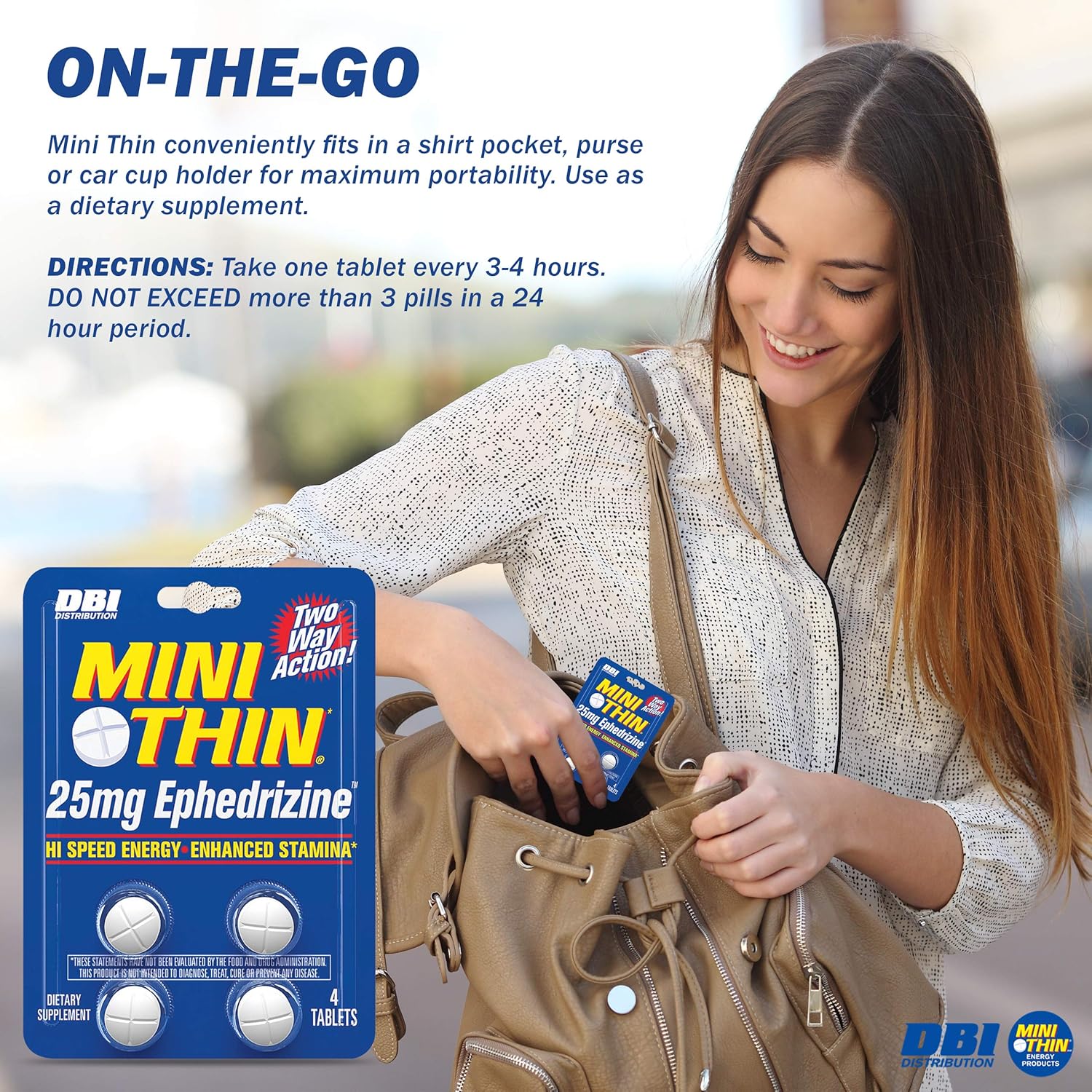 Mini Thin | Two-Way Action Caffeine Pills - High Speed Energy and Enhanced Stamina* - 205mg Caffeine; 25mg Ephedrizine (Yohimbe, DMAE, Green Tea, White Willow Bark and More) - 96 Pill Display