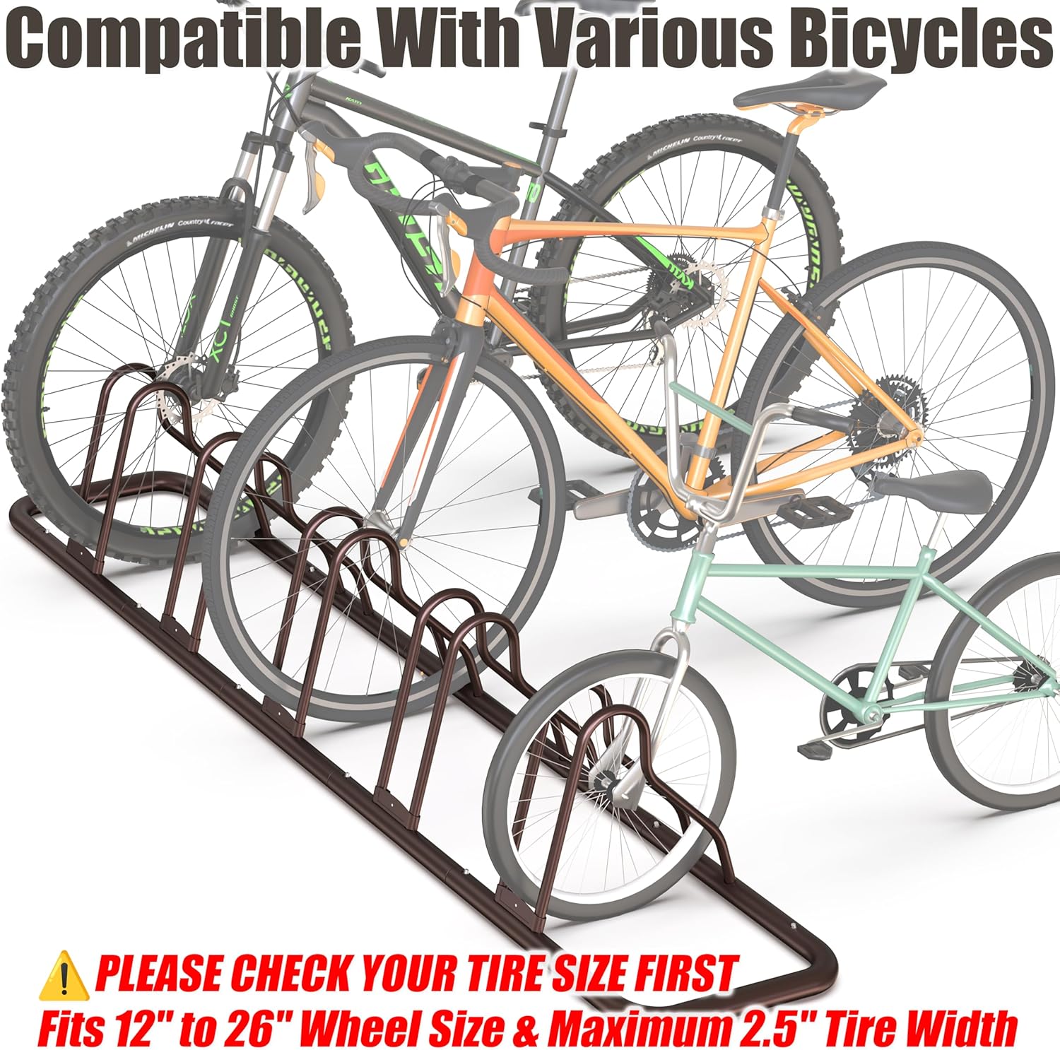 Simple Houseware 5-Bike Floor Storage Rack - Adjustable Bicycle Parking Stand & Garage Organizer for Road and Kids Bikes, Bronze