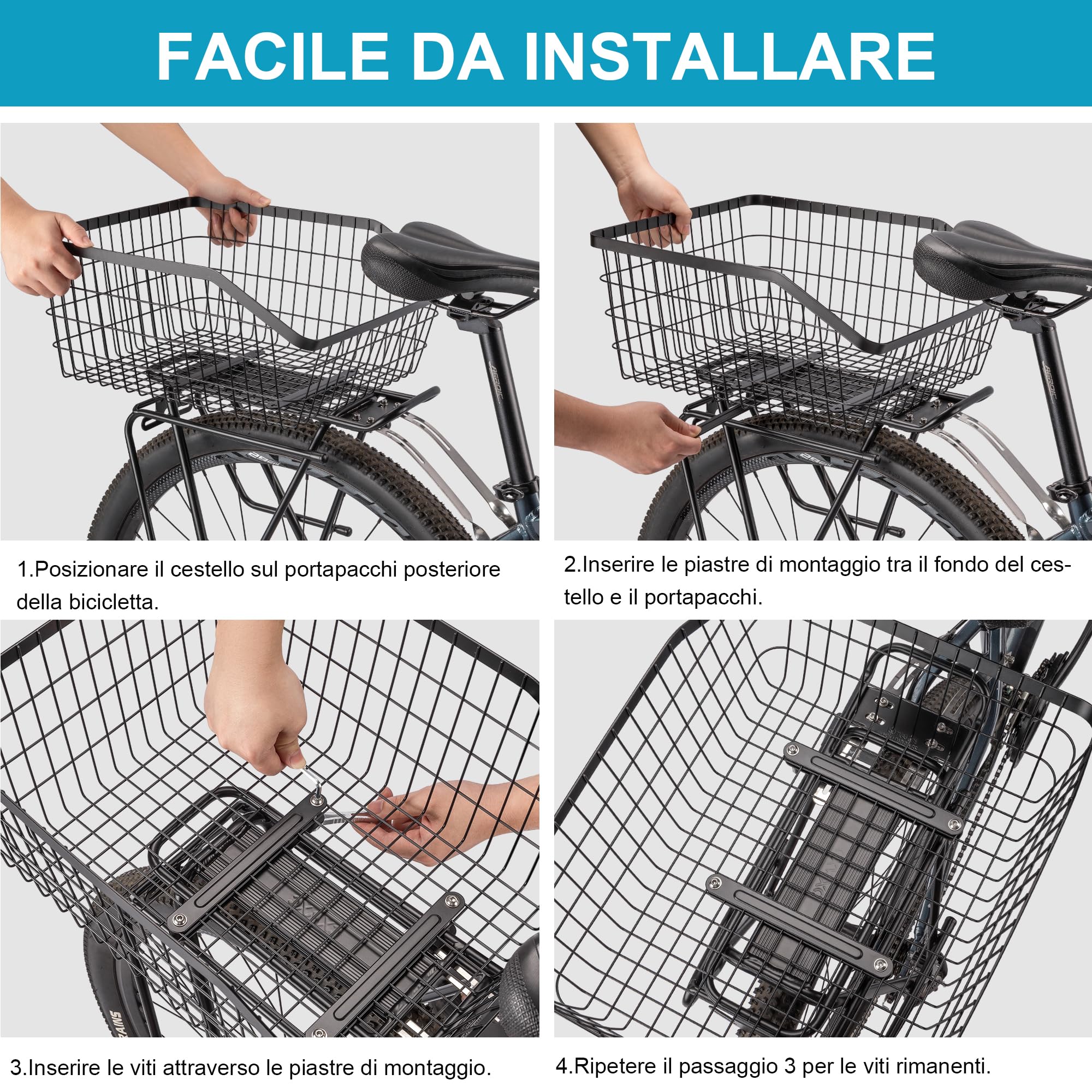 CXWXC Cestino posteriore per bici – Cestino posteriore con rete di trasporto e copertura impermeabile – Accessori per e-bike, cestini posteriori, ampia capienza per bici da adulto