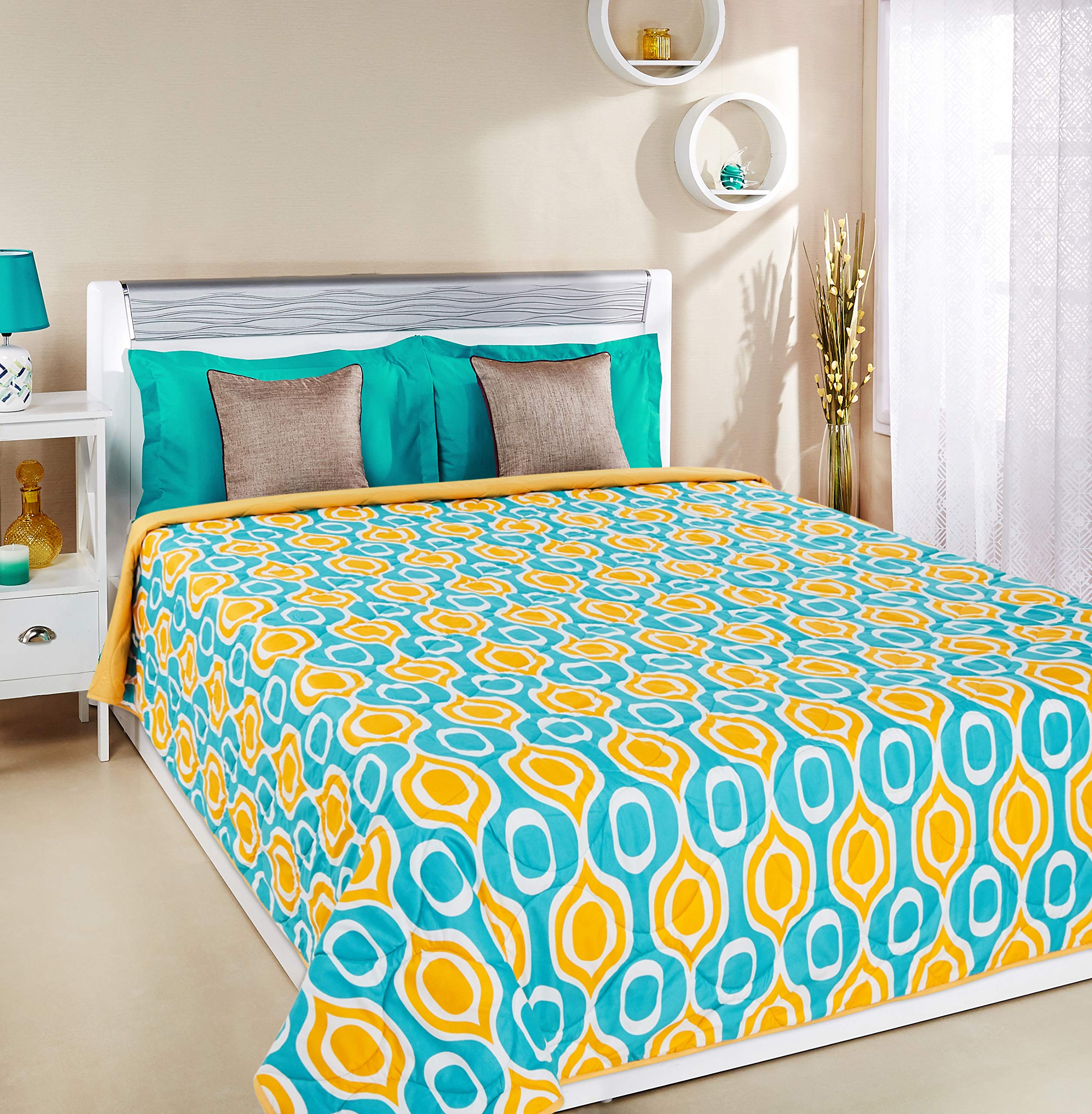 Amazon Brand - Solimo Microfibre Double Size Quilt AC Blanket, Yellow-image-30