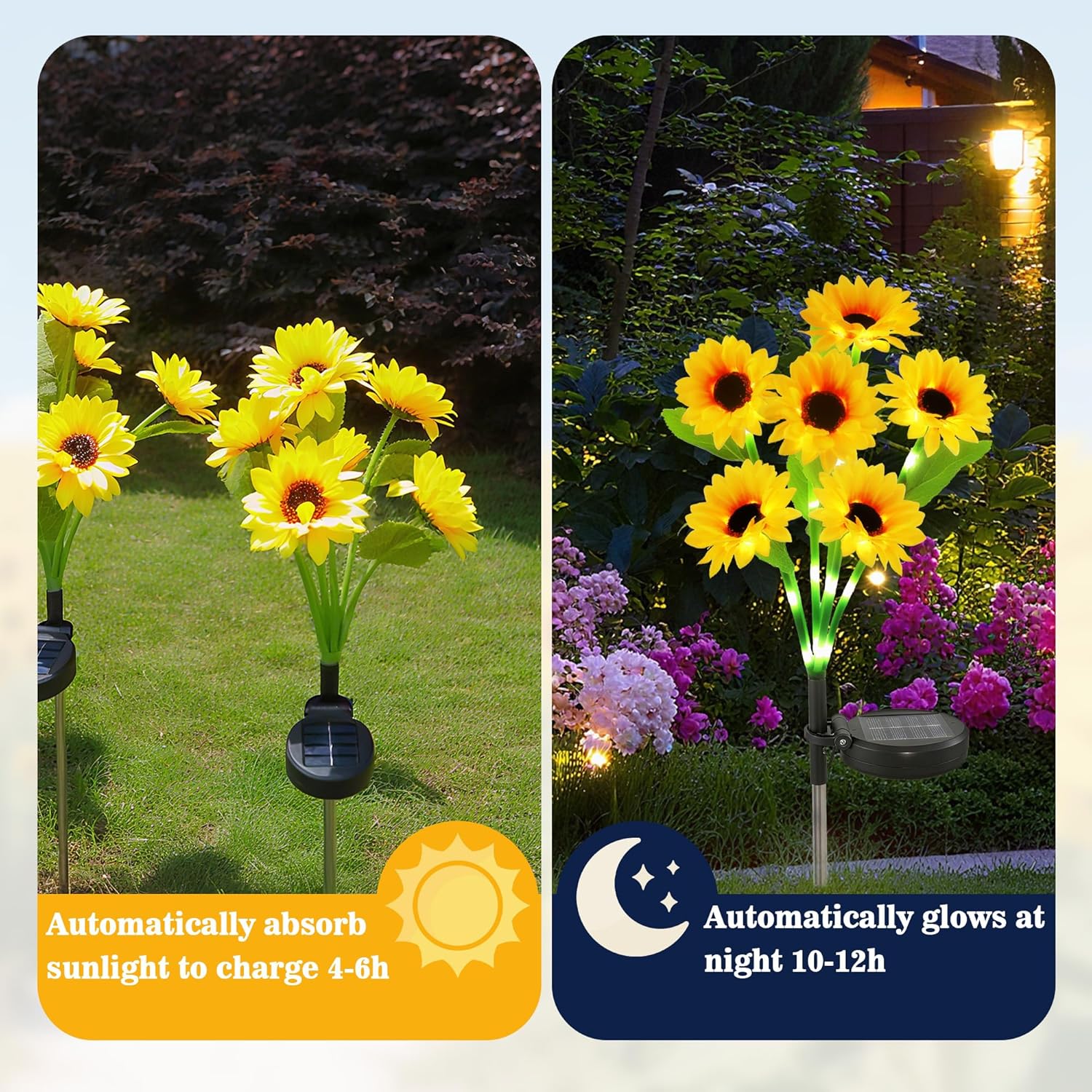 Anothera 2Pcs Solar Sunflower Lights Features Flashing or Steady-on Modes, Waterproof Sunflower Garden Lights for Outdoor Patio, Lawn, Valentine's Day Gifts for Wife and Girlfriend - Image 4