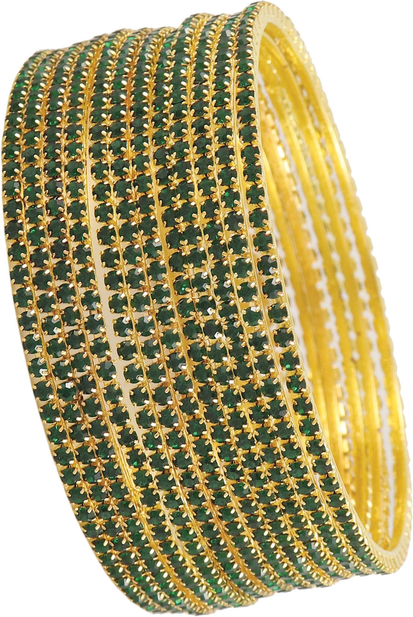 Non-Precious Metal with Base Metal and Zircon Gemstone Studded Premium and Traditional Glossy Finished Sleek Bangle set for Women and Girls