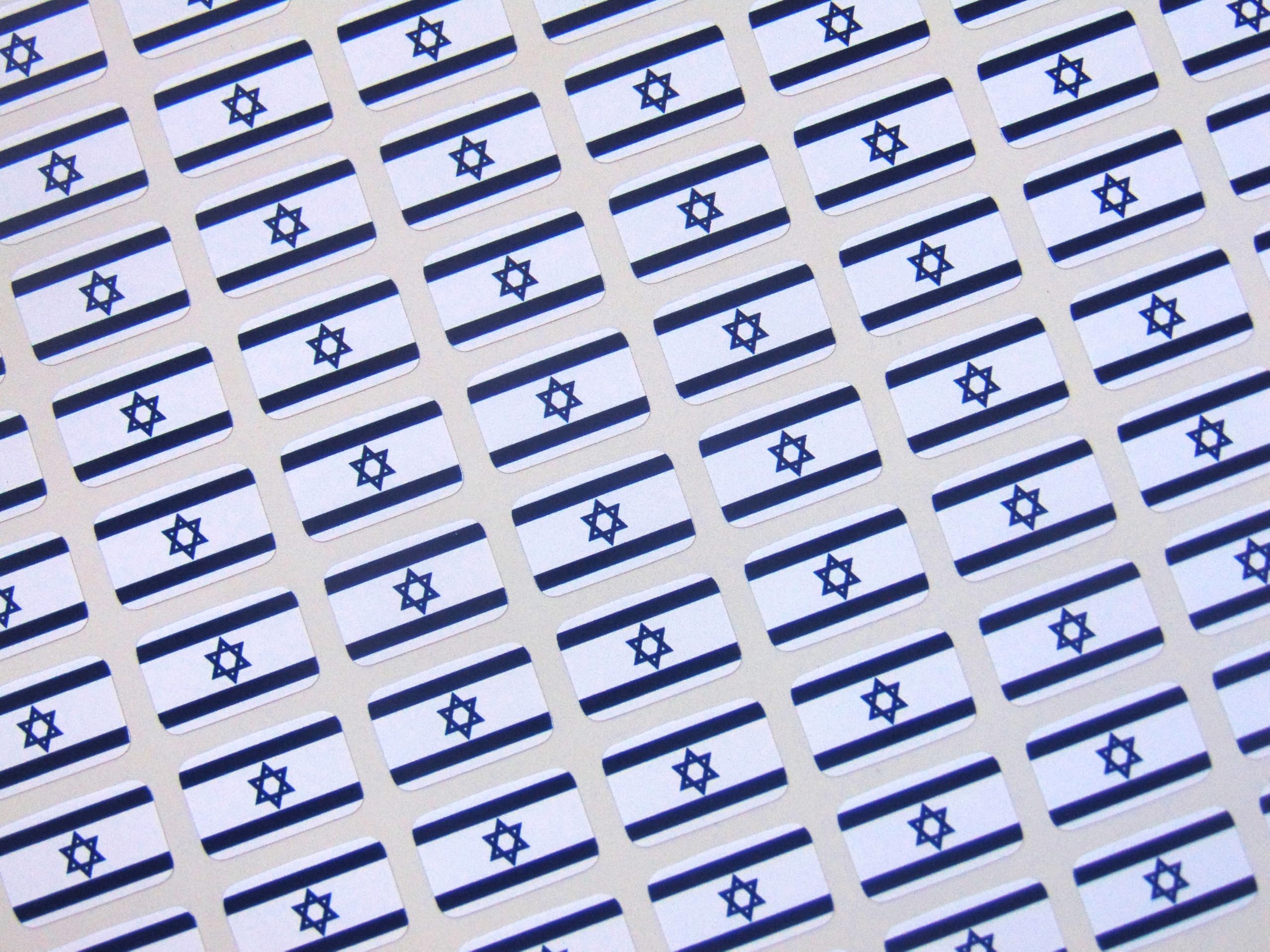 Pack of 110 Small Mini 16x10mm Israel Israeli Durable Plastic Flag Stickers, Sticky Labels