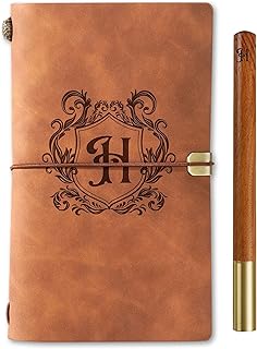 InnoBeta Personalized Gifts for Men, Women, Journal Notebook for Christmas, Birthday, Refillable Sketchbook, Travel Diary, Lined Planner, 7x5 Inches, Brown, H