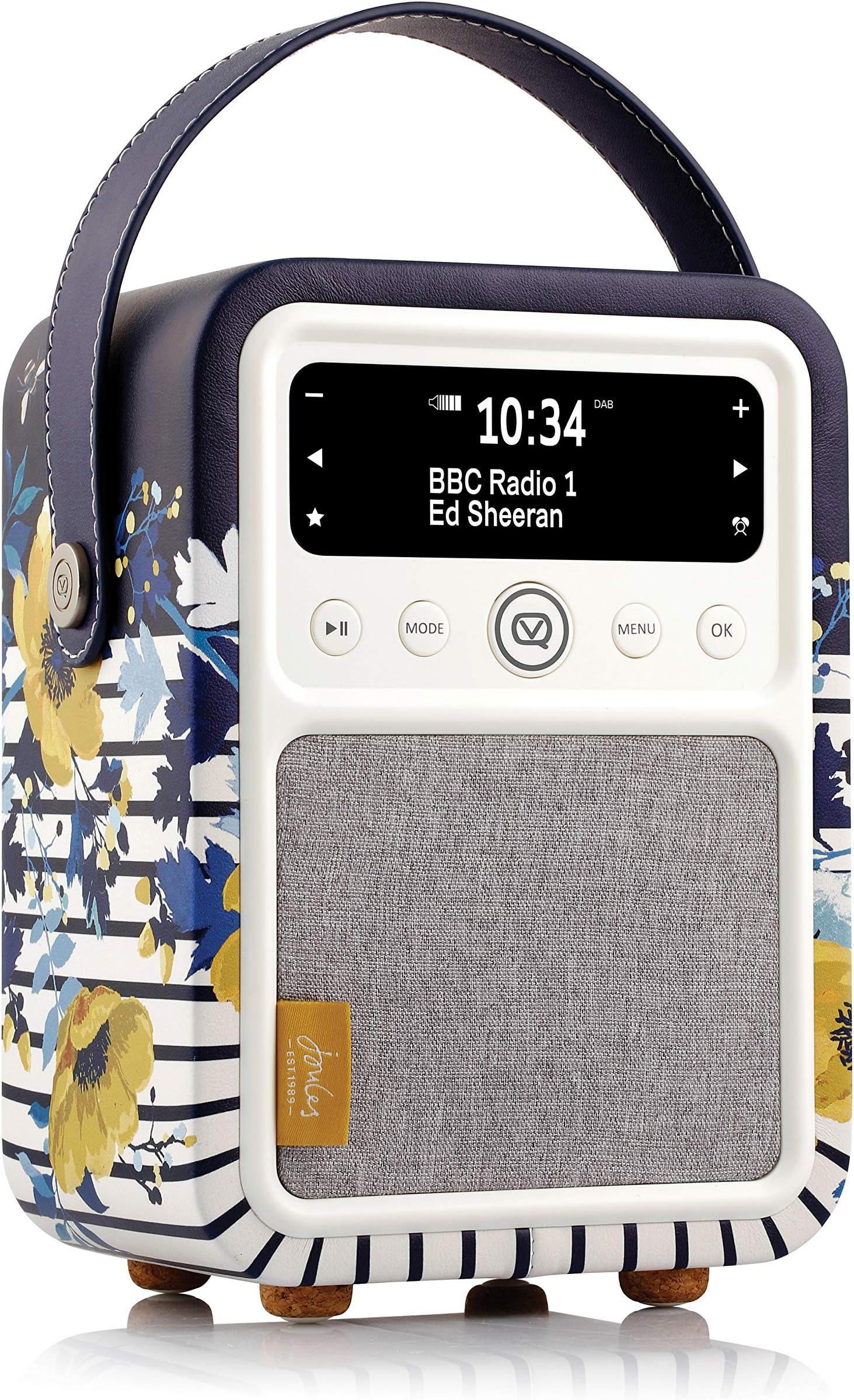 VQ Monty DAB Radio with Bluetooth, Radio Alarm Clock with FM supportability. Battery Powered Portable DAB/DAB+ and Rechargeable Digital Radio - Joules Winter Camellia Border