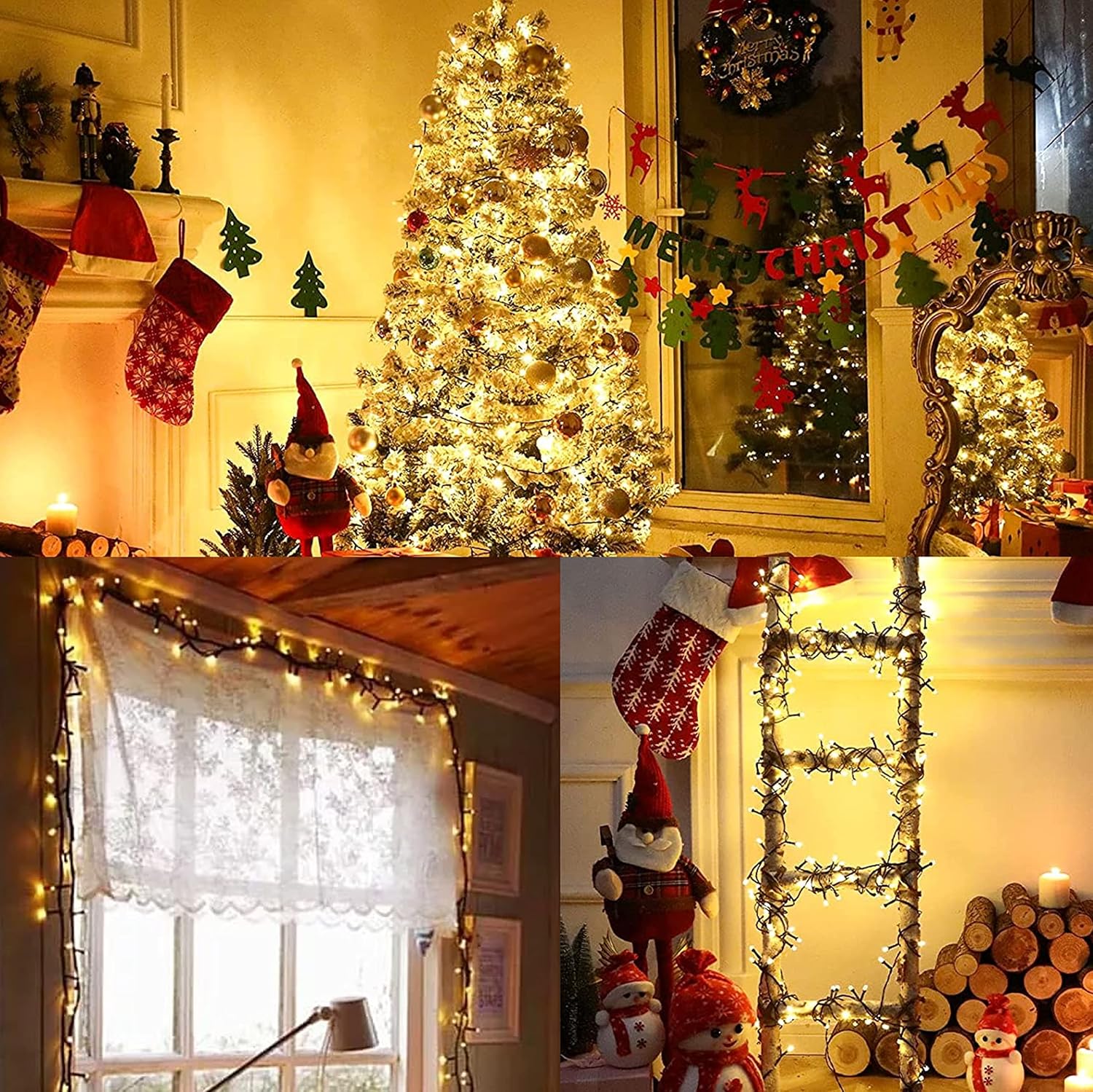 YEGUO 165ft 500 LED String Lights Outdoor Waterproof, Warm White Christmas Lights Indoor, 8 Modes Green Wire Twinkle Xmas Tree Lights Plug in with Memory Timer