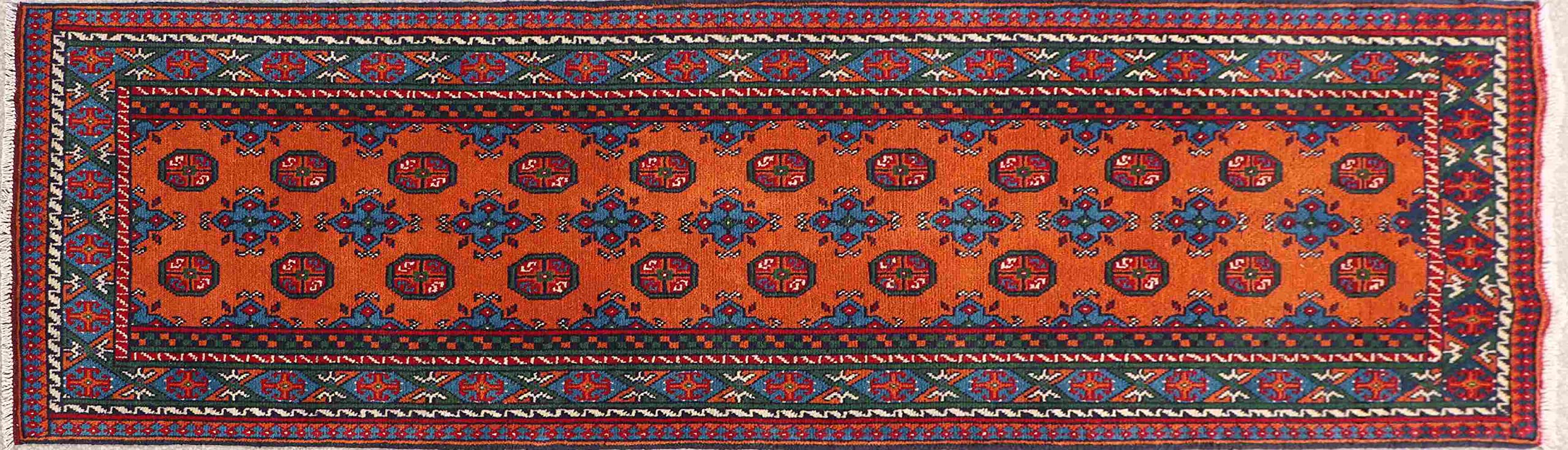 Tapis Aqcha fait main orange 80x300 cm en pure laine artisanale