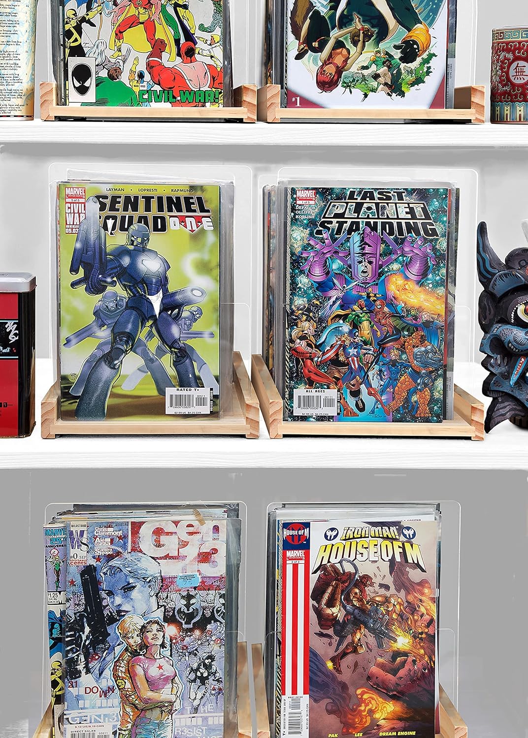 Patented Comic Book Storage Holder – Wooden & Acrylic Display Box/Case for Collectors – Organizer for Comics, Magazines & Books – Holds 150 Issues, 14.5x8 in (Natural)