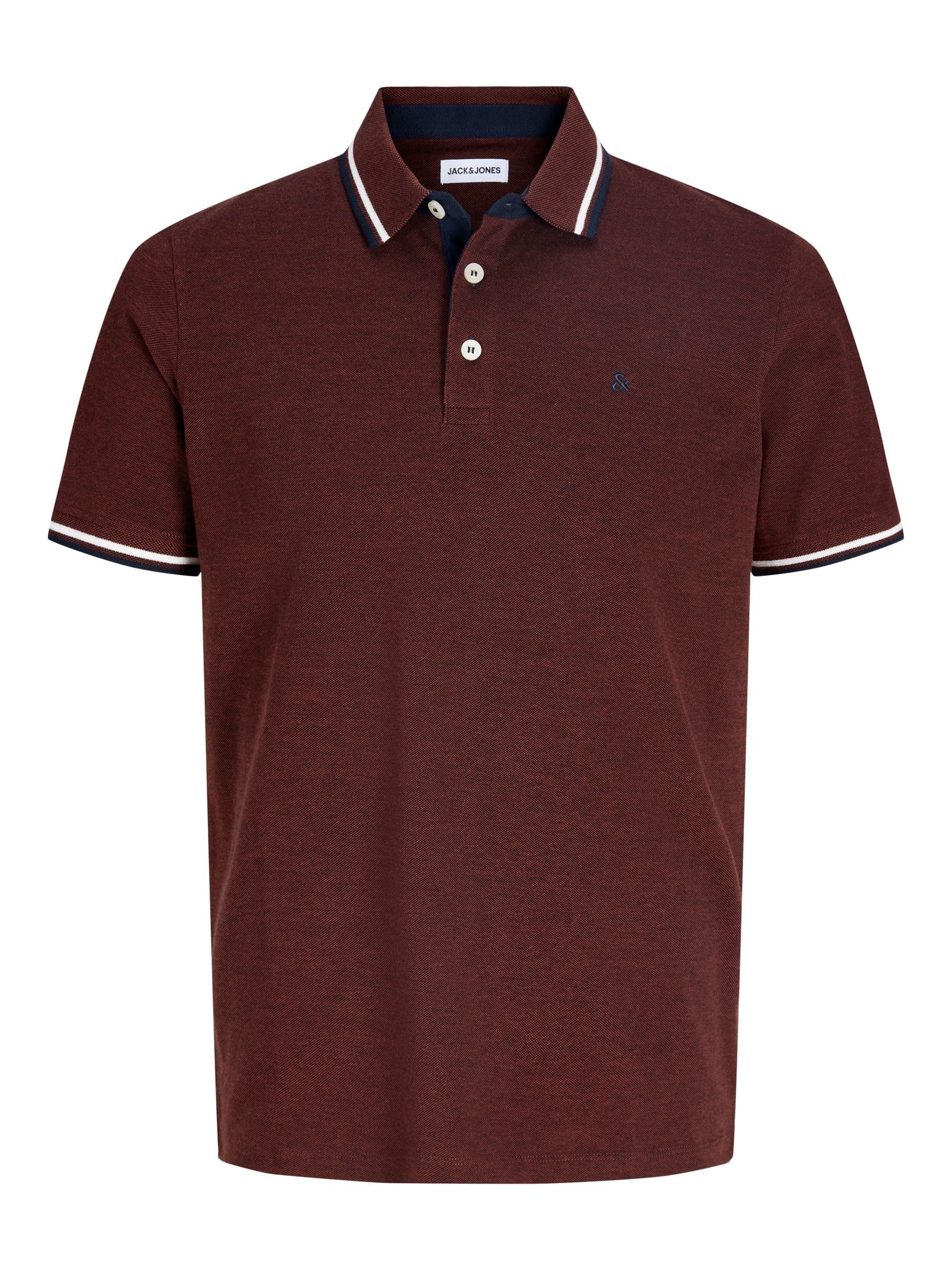 JACK & JONES Mens Polo Shirts Short Sleeve Casual Cotton Button Down Plain T-Shirt for Men UK, Fired Brick Colour, Size: XL