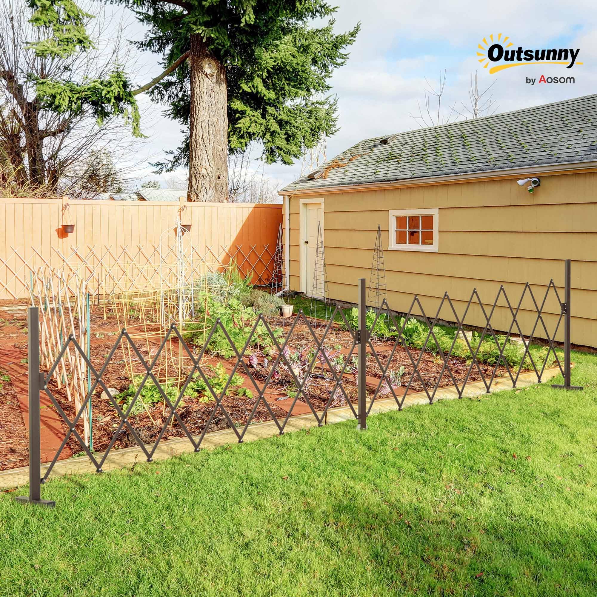 Outsunny Valla de Jardín Exterior de Aleación de Aluminio Valla Metálica Extensible con Rueda para Decoración Terraza Patio 405x31x103,5 cm Café Oscuro