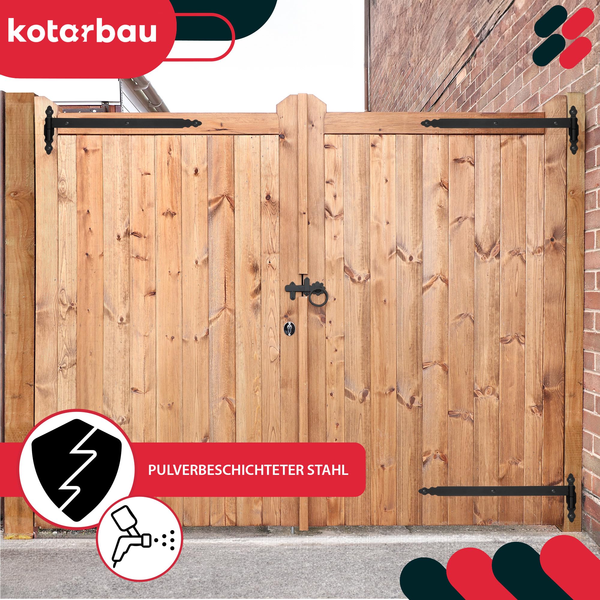 KOTARBAU® Banda de carga con abultamientos de 600 mm de acero pulverizado con rodamiento de bolas, bisagra negra, izquierda y derecha, para puerta de madera