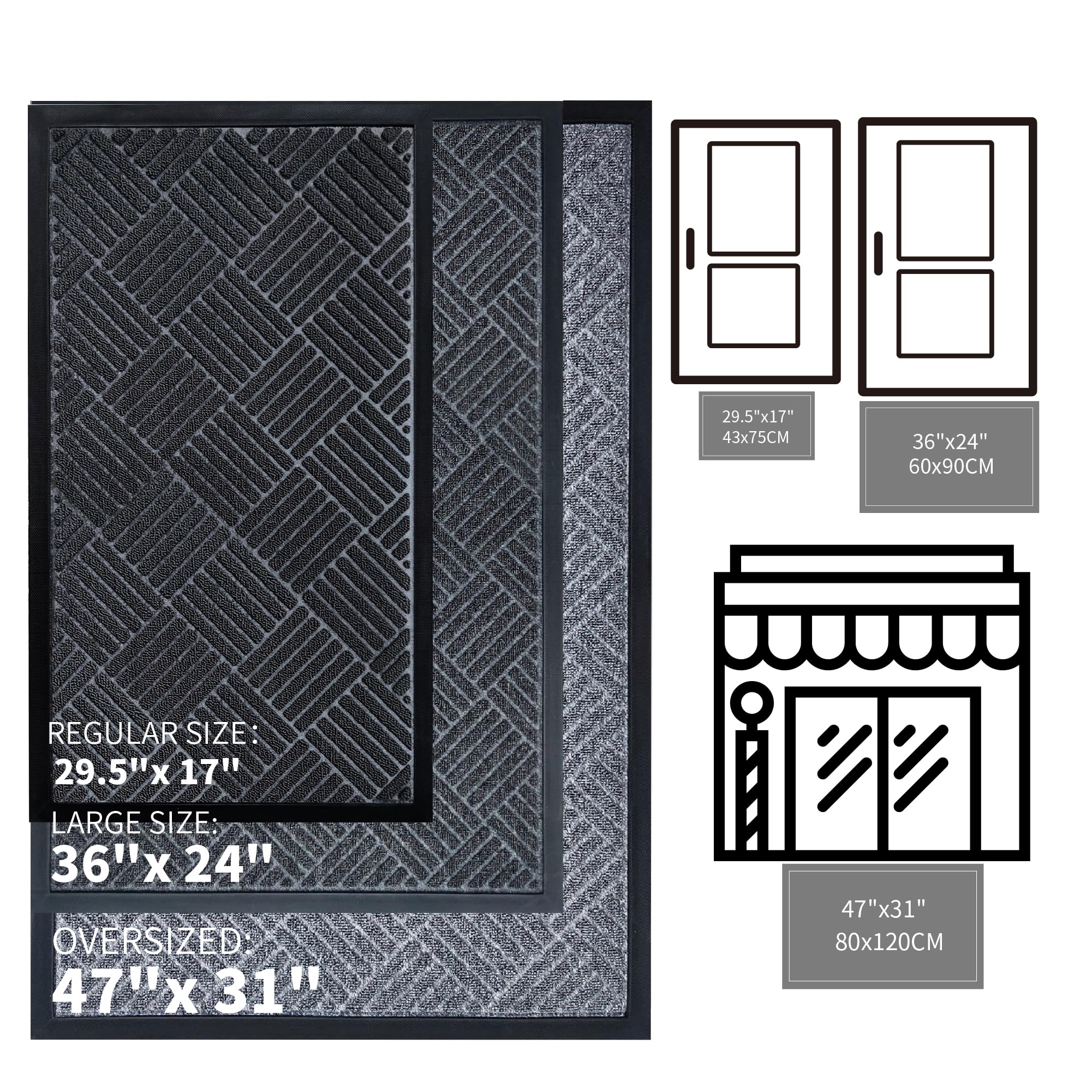 Alfombrillas de bienvenida para puerta delantera, felpudo de entrada interior, diseño clásico de patrón tejido, decora tu hogar mientras atrapa la suciedad de los zapatos, gris, 29.5 x 17 pulgadas