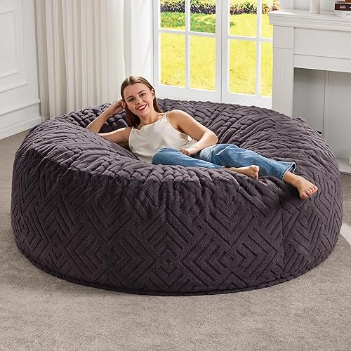 Hobestluk Bean Bag Chairs Adults Beanbag Chair with Filler Large Bean Bags with Fluffy Embossed Cover, Giant Bean Bag Chairs for Adults (Dark Grey, 5FT - 50” x 50” x 24”) - Dark Grey - 5FT - 50” x 50” x 24”