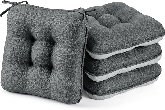 BETU Chair Cushions for Dining Chairs Set of 4,3.5" Thick Kitchen Table Chair Pads with Ties,Non Slip Backing and Covers, Seat Cushion for Dining Room,Bar,Patio Chairs,15.5"X15.5"X3.5",Dark Grey