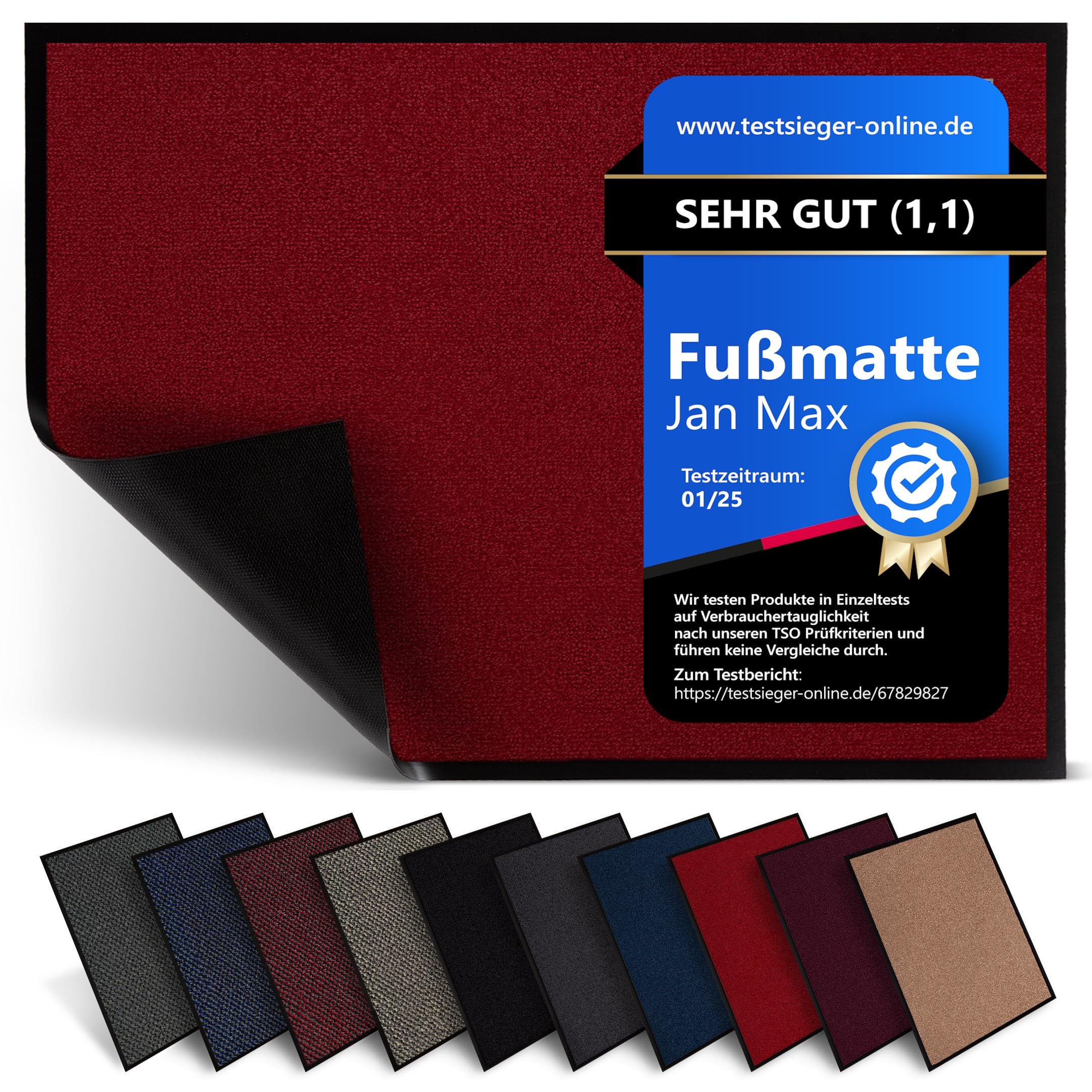 Jan Max Alfombra para atrapar la Suciedad - 8 Colores - Felpudo con 2900g/m2 de Fibra PP Twisted Heatset - 2,4l/m2 de absorción de Humedad - Alfombra para Correr Limpia 40 x 60 cm Rojo