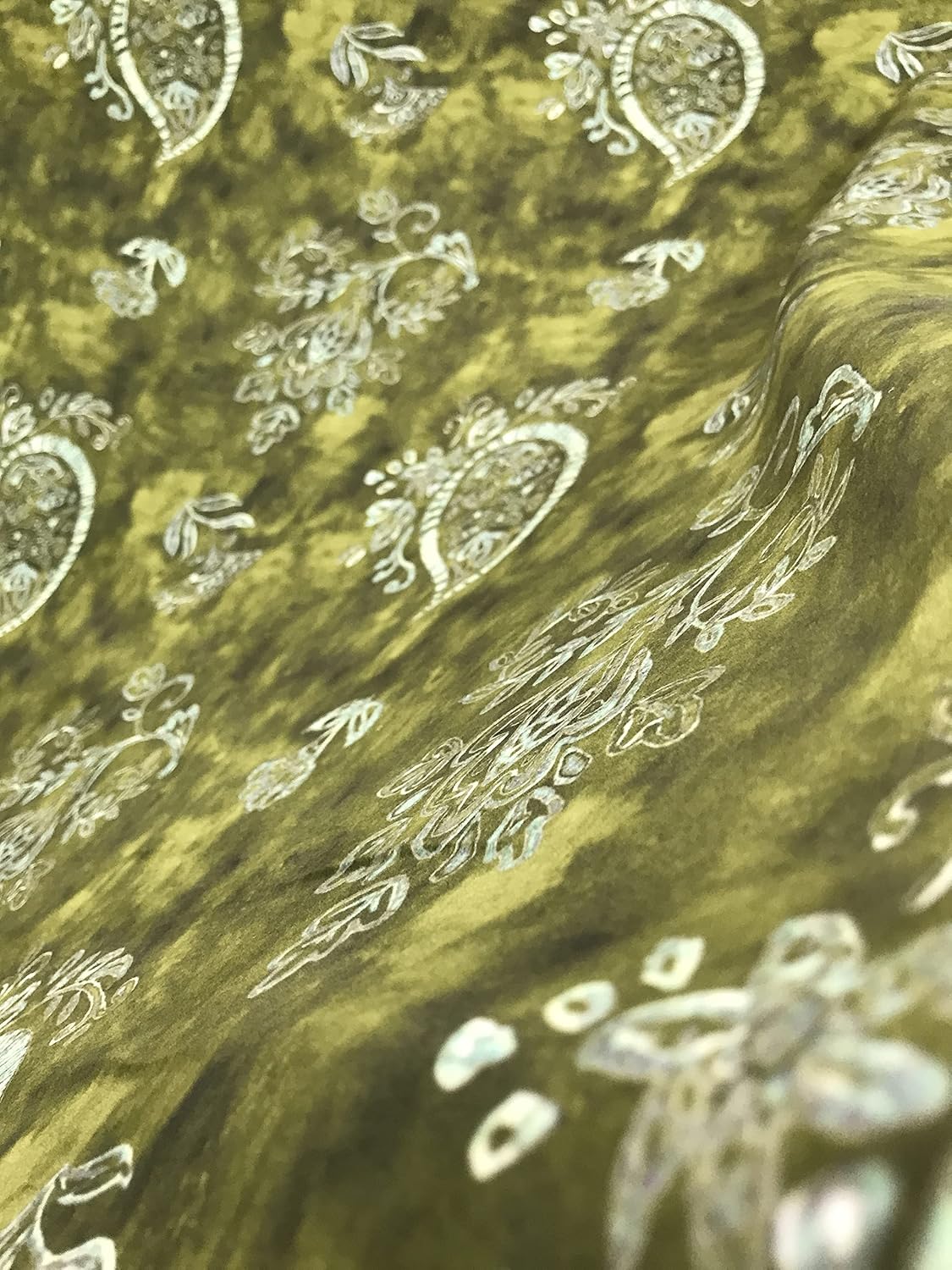 Soft Velvet Fabric Paisley Design Digitally Printed Material for Upholstery, Window Treatments Cushion Dining Chair Cover Craft - Width 54 inches - Fabric by The Yard - Algae Green