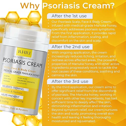 Miniatura 6 de Crema para la psoriasis para el cuero cabelludo, cara y cuerpo  Eccema, dermatitis seborreica, crema antipicazón extra fuerte, picor jock