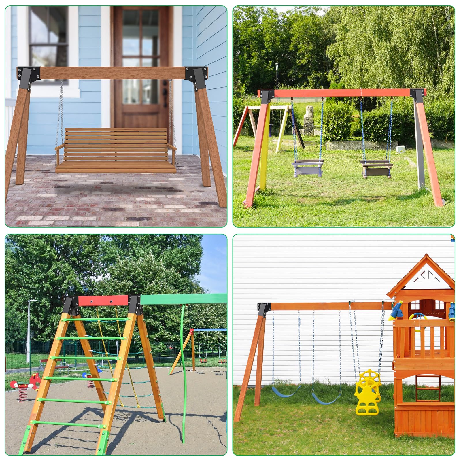 SELEWARE Juego de soportes de columpio de alta resistencia – Kit de herramientas para columpios de marco en A con accesorios de montaje, se adapta a 4 patas (4 x 4) y 1 (4 x 6) viga, soportes de