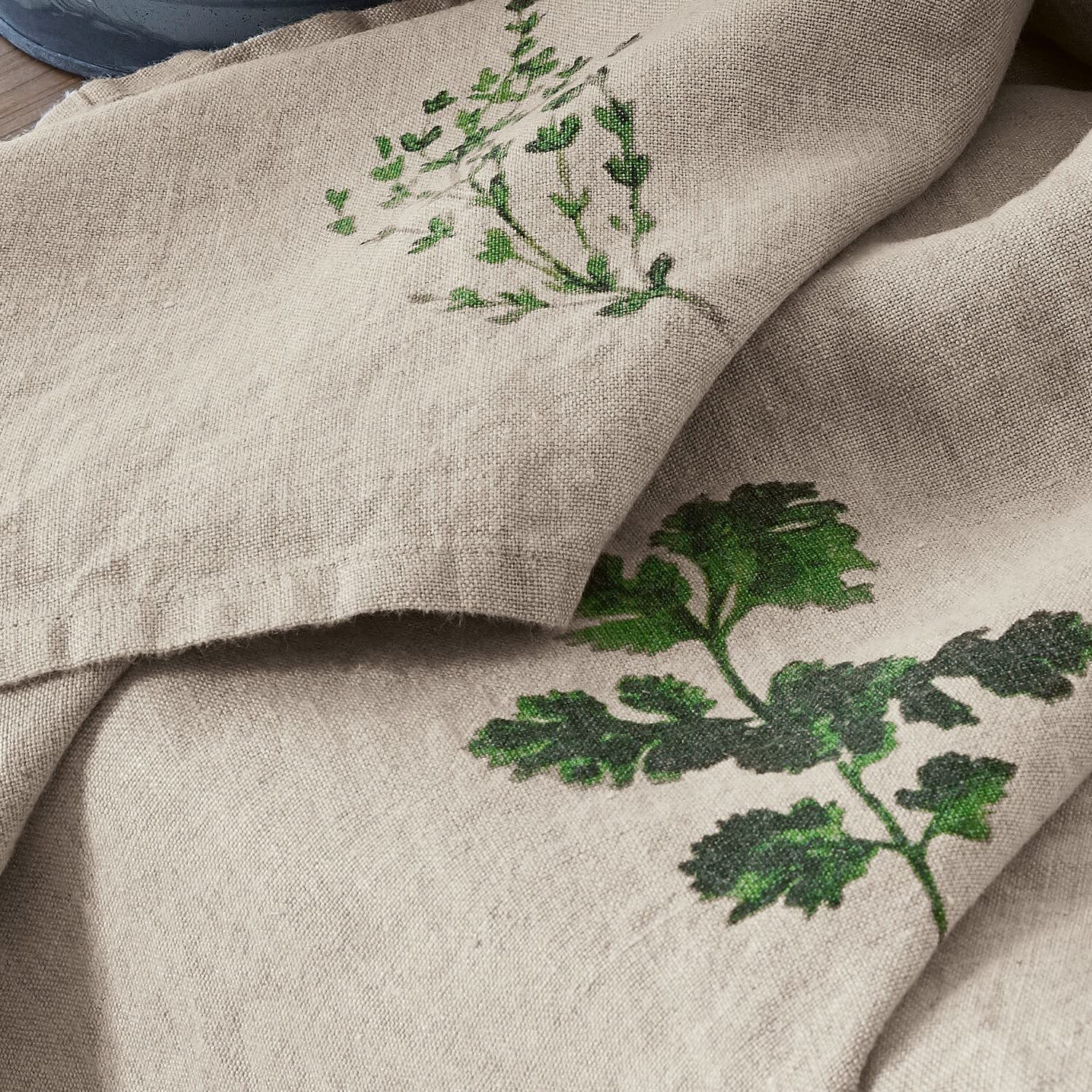 LOBERON Geschirrtuch 3er Set Herbal Gardens, mit charmantem Kräuter-Print, sommerliches Design, Geschirrhandtücher, Küchentextilien, Küchentücher, Leinen, beige/grün
